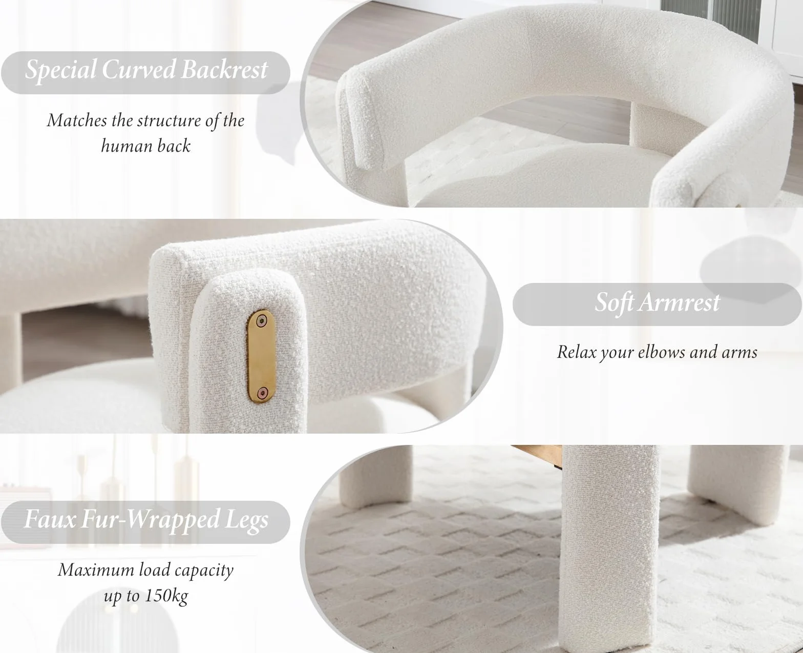 Wahson Silla de Salón Moderno Silla Diseño de Maquillaje,Silla Individual Elegante Butaca Relax de Piel Sintética con Reposabrazos para Dormitorio/Sala de Estar,Blanco