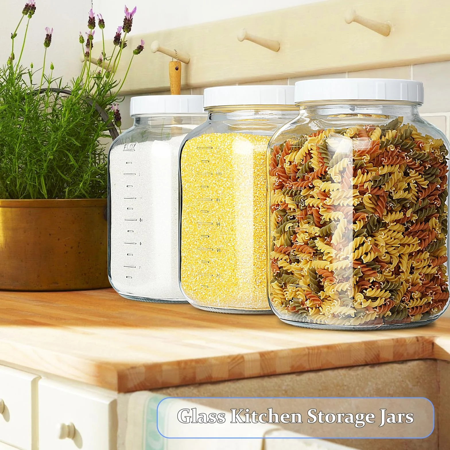 Paquete de 2 tarros de fermentación grandes con tapa y cierre de aire, tarros de vidrio de boca ancha de 1 galón con tapa de fermentación y ojal, tarros de vidrio herméticos con marca de escala para