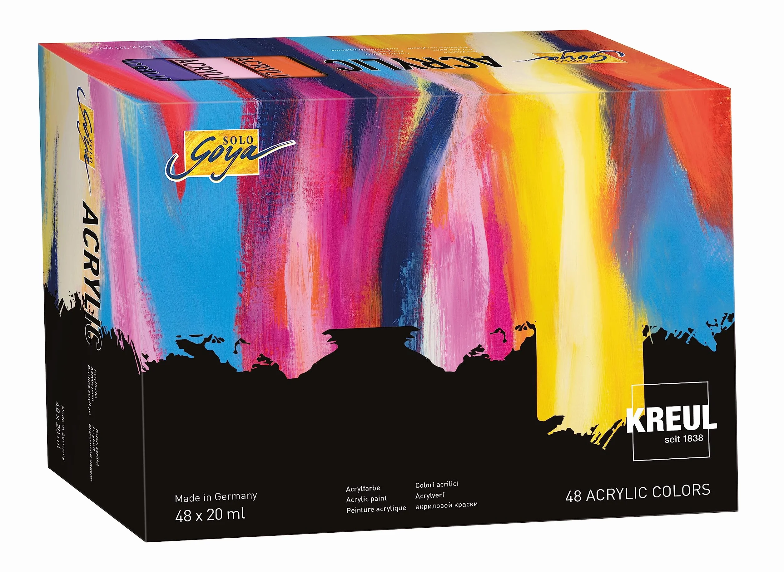 KREUL 84178 - Solo Goya Acrylic Set con 48 colores en tubos de 20 ml, pintura acrílica de artista en calidad de estudio, seca rápida y uniformemente mate, resistente al agua