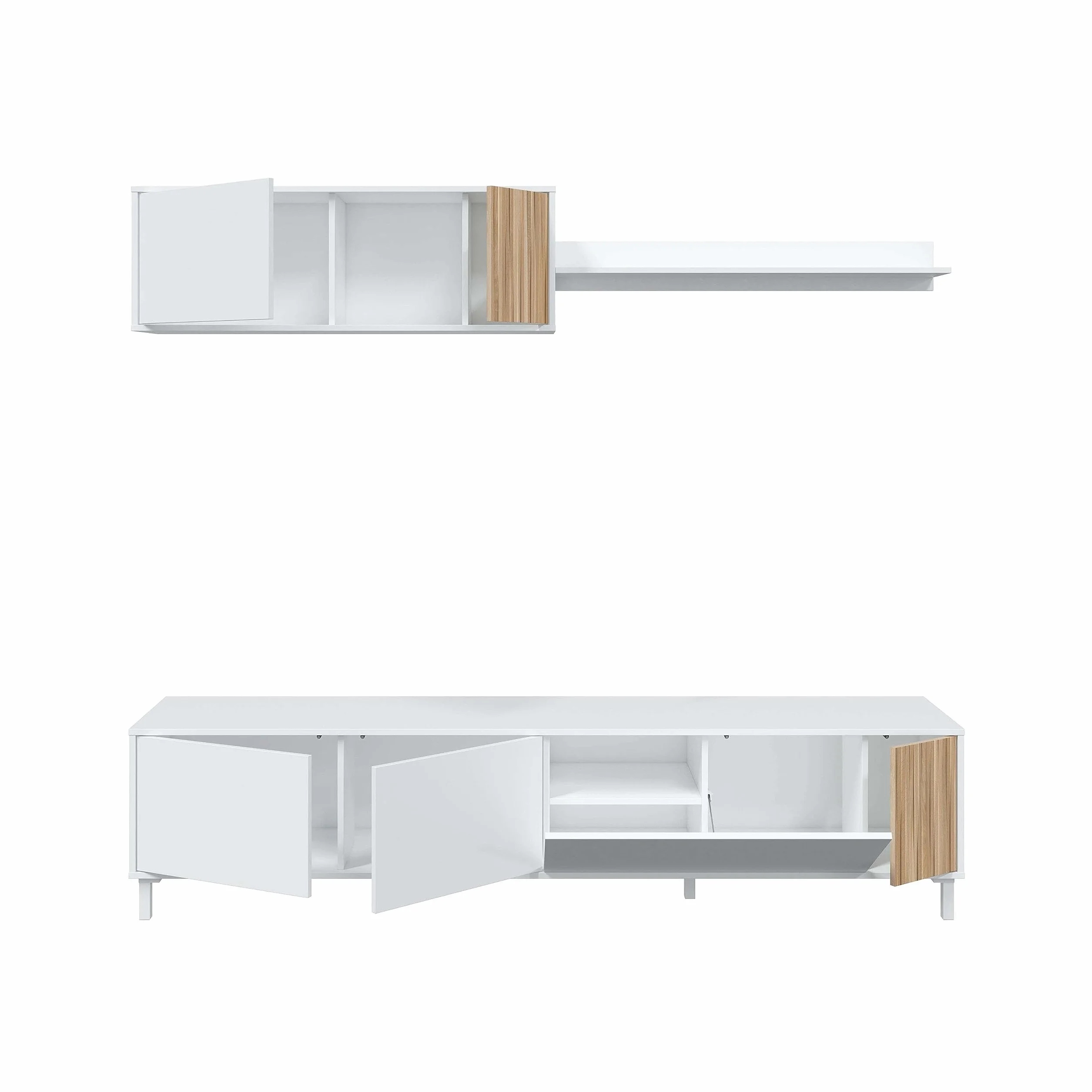 Habitdesign Muebles De Salón Ethna Blanco Artik Y Natur Estilo Moderno para Comedor 200x40Cm