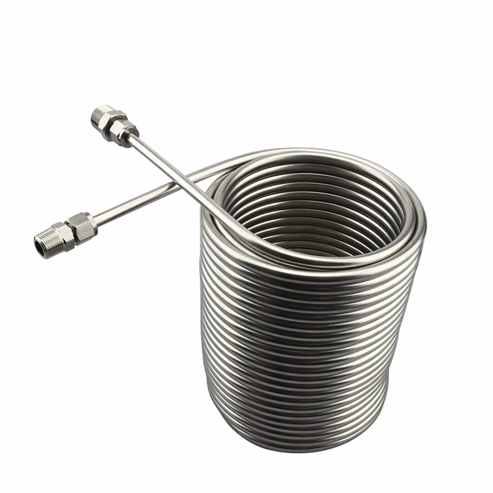 Serpentín de enfriamiento de 20 m de longitud, enfriador de mosto, cerveza, agua y doble capa, de acero inoxidable 304 de grado alimenticio, con conectores de 3/8" y 1/2". Múltiples aplicaciones