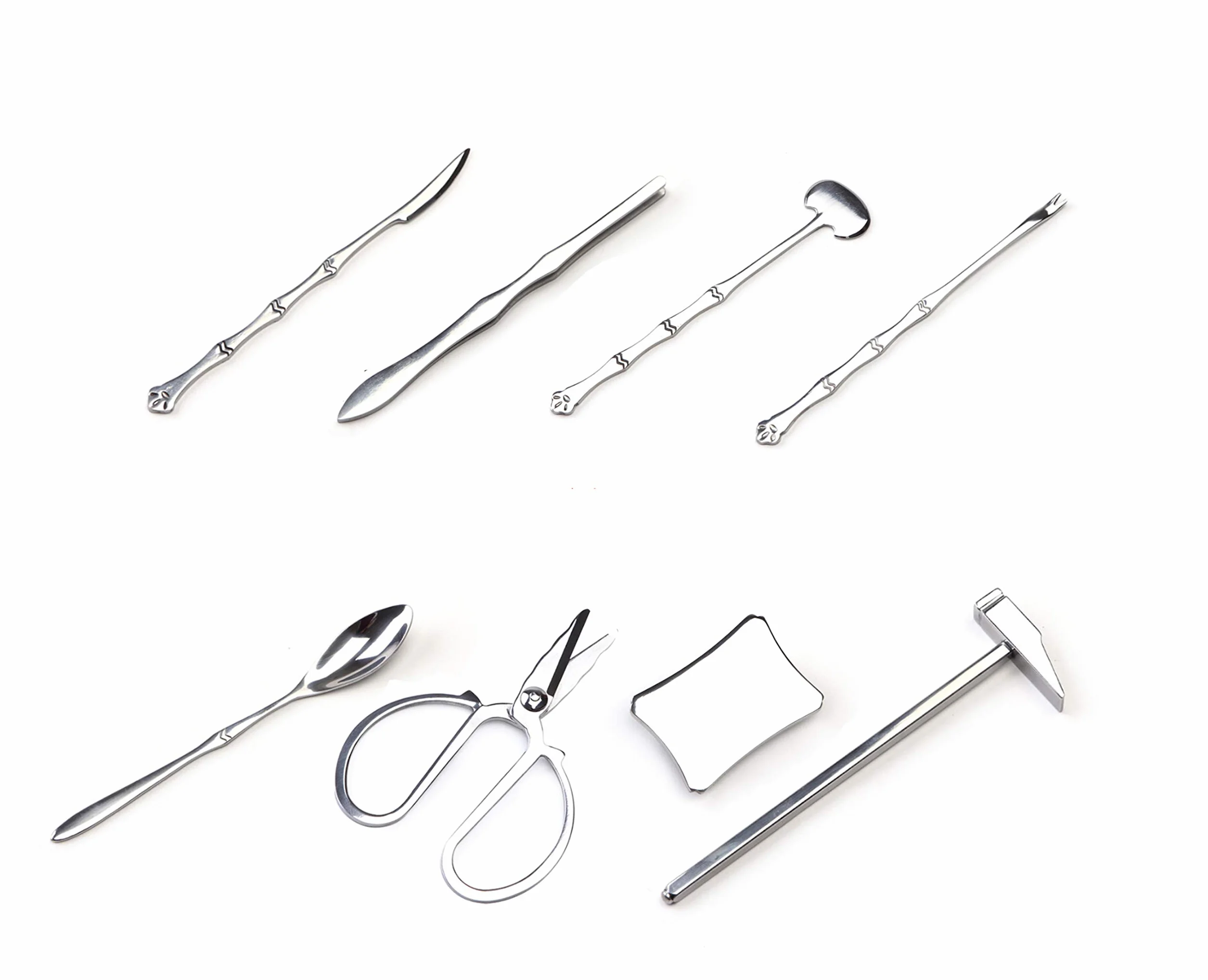 Juego de Herramientas para Marisco Utensilios para Mariscos 8 Piezas (1 Tijera+1 Tenedor de Mariscos+1 Cuchillo+1 Pinzas+1 Martillo+1 Cuchara+1 Palanca de Mariscos+ 1 Mesa Pequeña) (1)