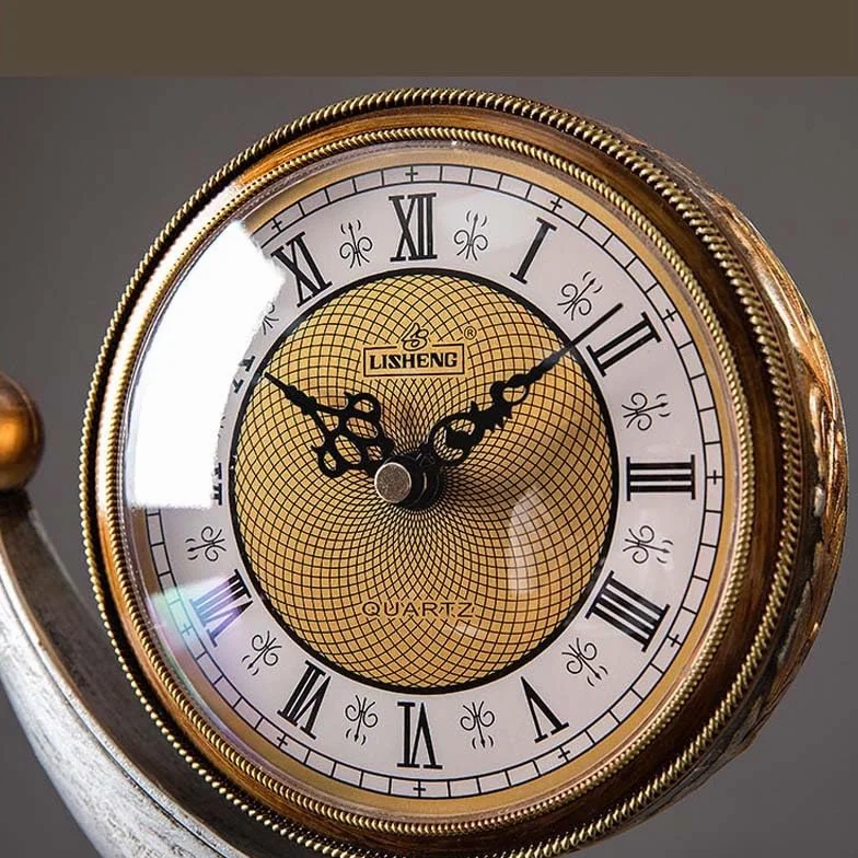 Reloj de repisa, Reloj de Escritorio sin tictac, Estilo Retro Europeo, Funciona con Pilas, Ideal for Sala de Estar, Dormitorio, Oficina, hogar, decoración de Interiores.(A)