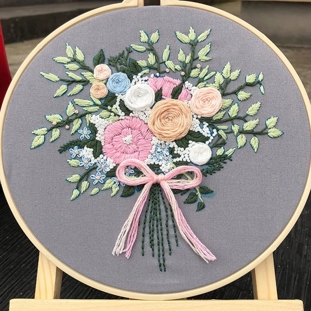 Flower Love Kit de Bordado DIY Costura Planta de Interior Costura para Principiantes Punto de Cruz Artesanía (Color : D, Size : 20cm)
