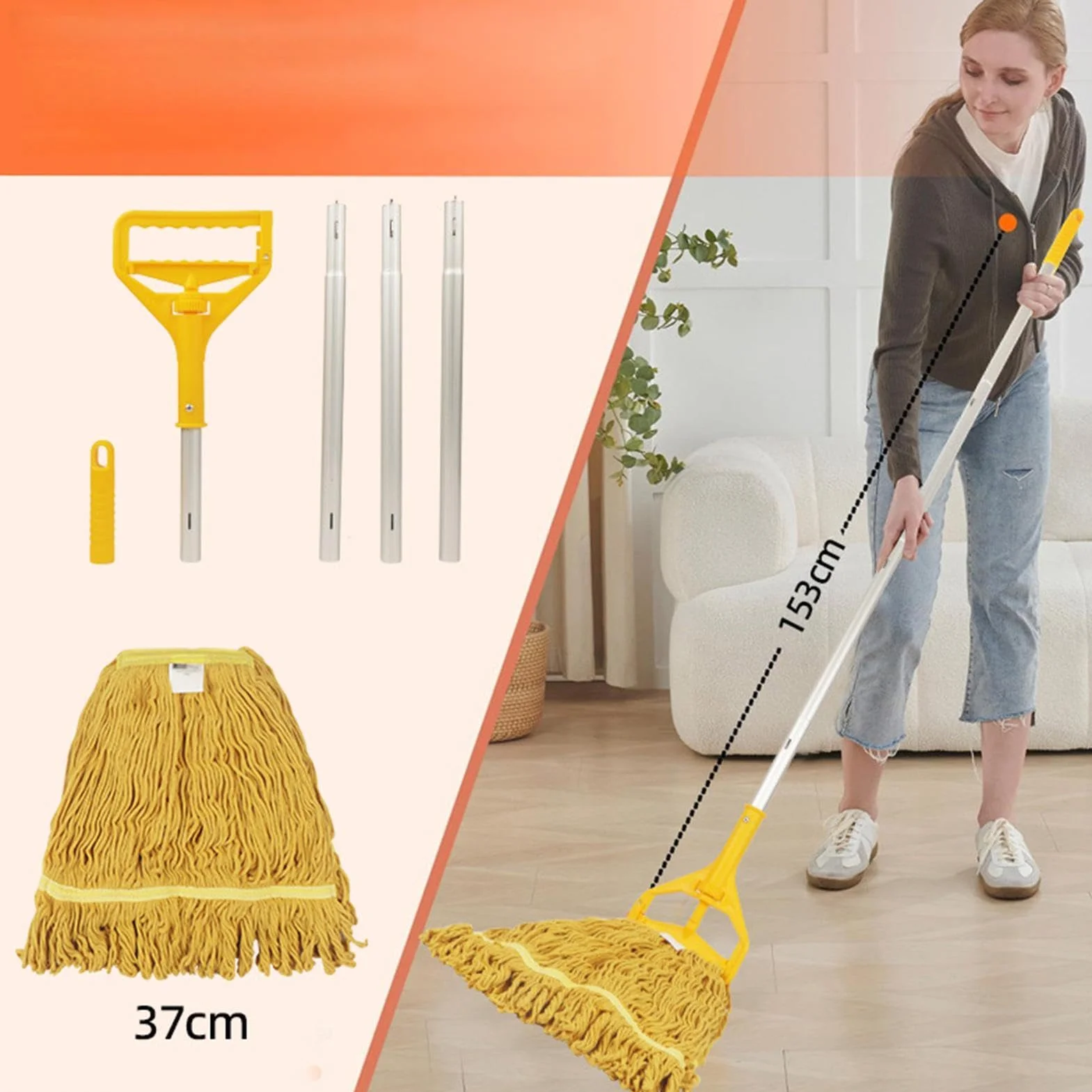 Fregona de Algodón Limpiador Mango Aleación Aluminio Desmontable Cuatro | Mopas Para Limpieza De Suelos para polvo madera parquet hogar baño cocina salón dormitorio y