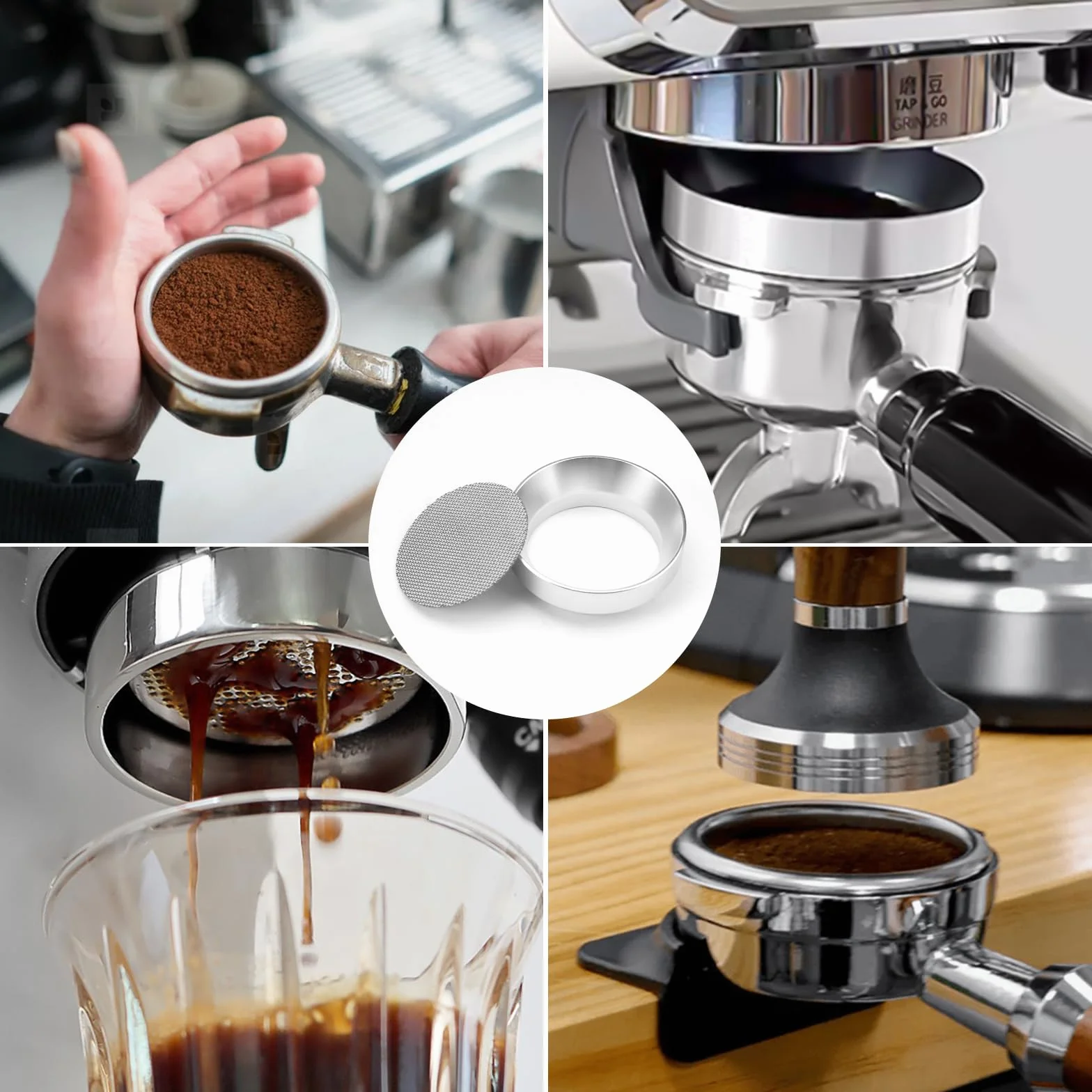 Anillo Dosificador Cafe 51mm, Embudo Magnético Acero Inoxidable, Accesorios Portafiltros para Máquinas de Café Barista