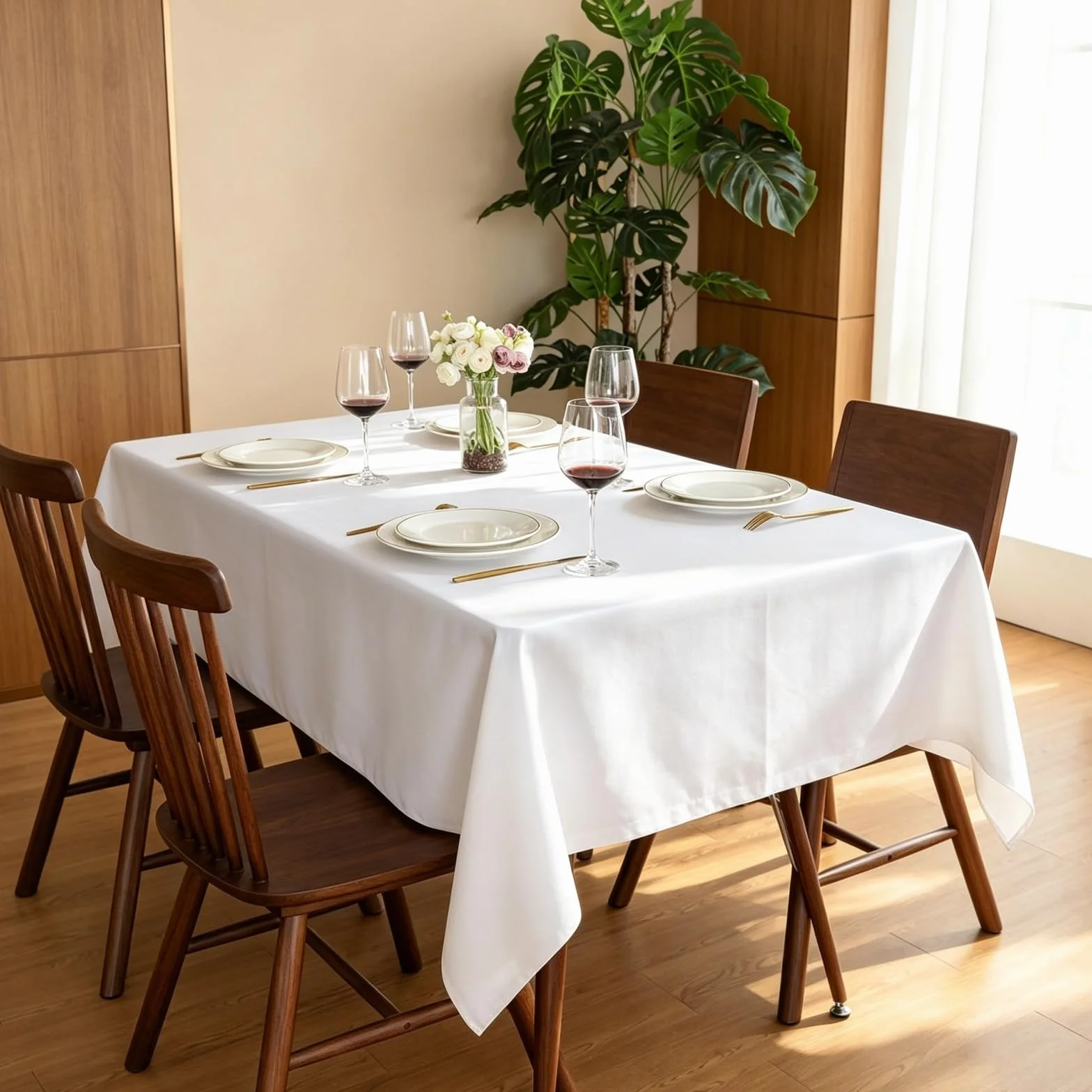 Mantel Rectangular Antimanchas 120 x 230 cm Lavable, Impermeable Manteles de Mesa Color y Tamaño a Elegir para Decoración de Banquetes Durante Todo El Año, Blanco