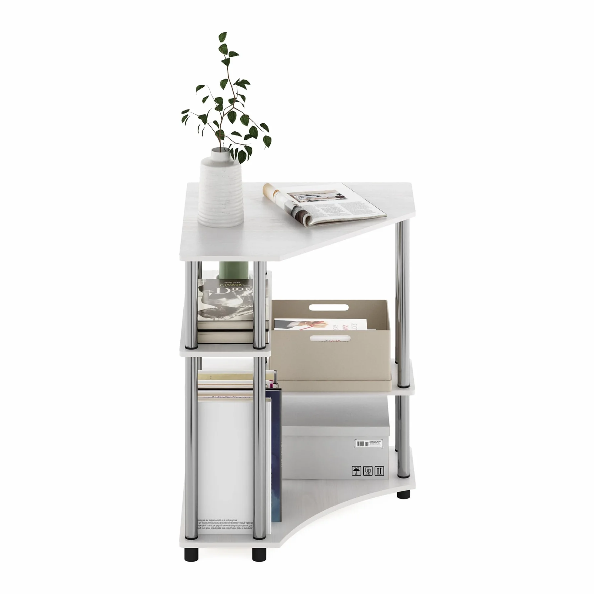 Furinno Turn-N-Tube Escritorio esquinero Que Ahorra Espacio con estantes, Engineered Wood, Roble Blanco/Acero Inoxidable, 79 (W) x 72.4 (H) x 57.2 (D) cm