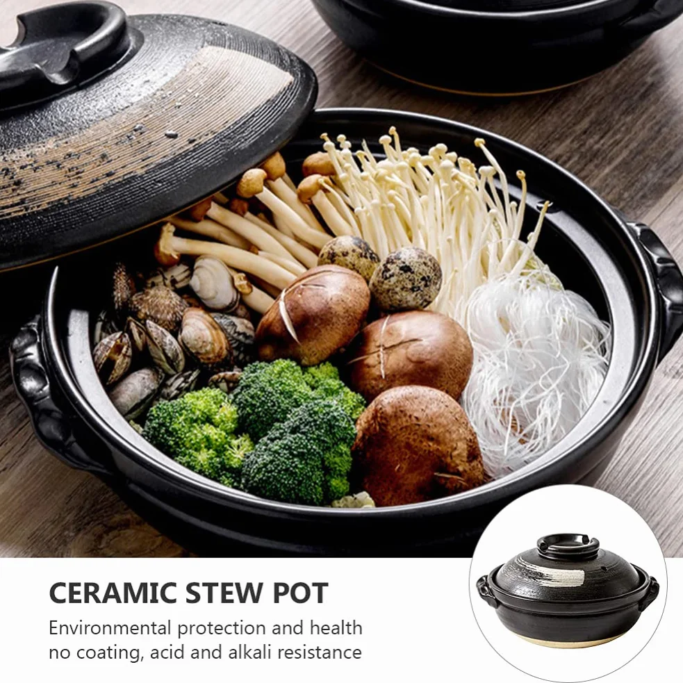 Angoily Cazuela de cerámica antiadherente para horno, olla de cerámica, olla de barro con tapa, olla de sopa de porcelana para cocinar, guiso, sopa de vapor, resistente al calor (900 ml)
