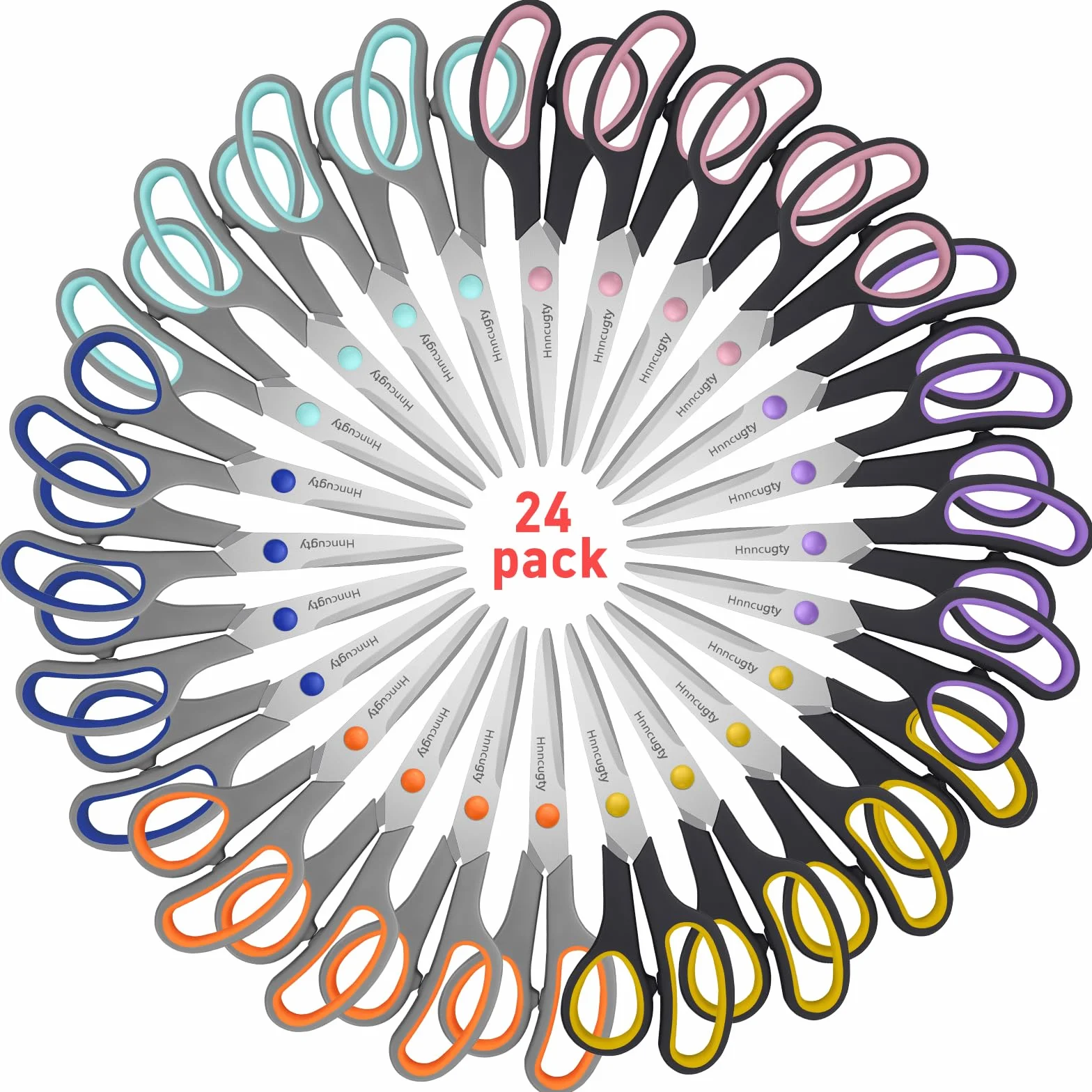 Hnncugty - Tijeras para suministros escolares de oficina, tijeras multiusos de 8 pulgadas, juego de 24 unidades, tijeras afiladas para estudiantes, profesores, tela de costura, accesorios de