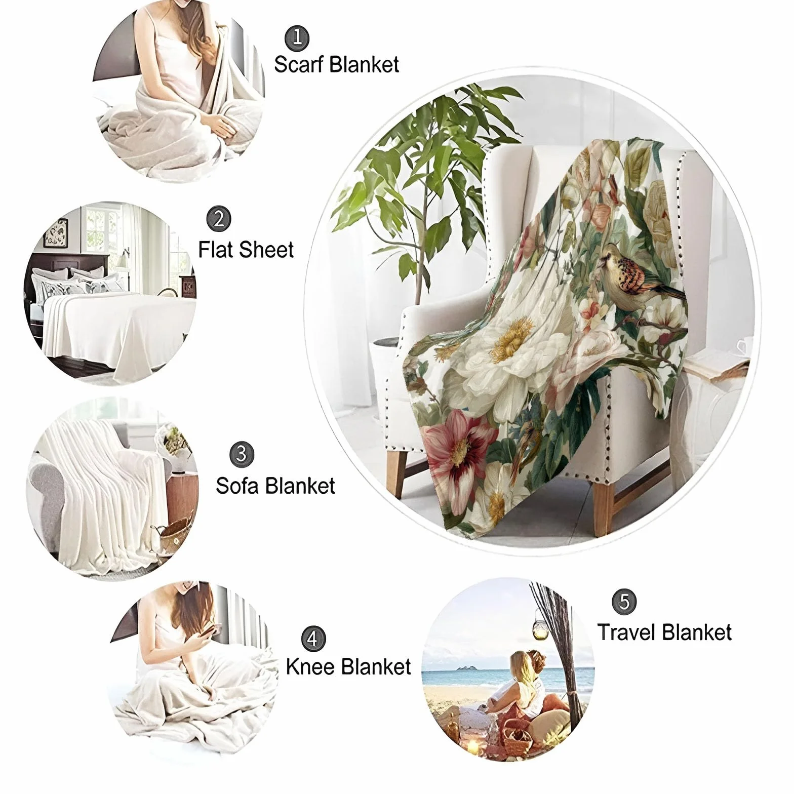 Manta de forro polar de franela, crema suave duradera cálida peluche 200 x 220 cm mantas, vintage plantas enredaderas rosas flores impresión manta franela día de la madre Navidad regalos para mamá