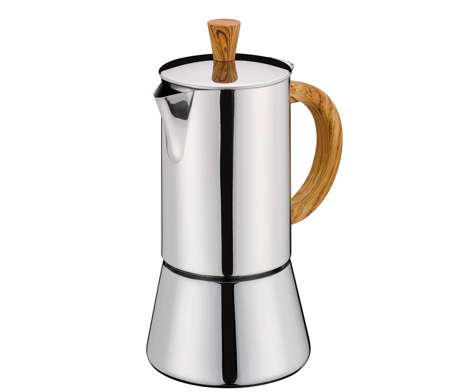 Cilio FIGARO Cafetera espresso de acero inoxidable, apta para todo tipo de cocinas, diámetro de 8,5 cm, apta para lavavajillas, cafetera moca, cafetera de 4 tazas, cafetera de camping | Hornillo moka de acero inoxidable para inducción, gas, eléctrica y vi