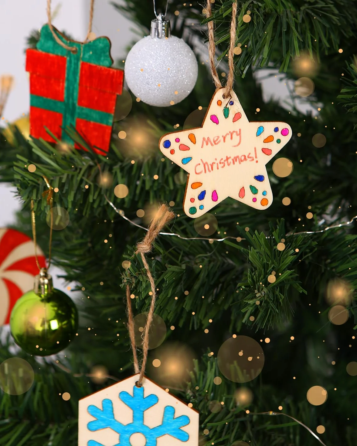 410 Piezas Decoración de Árboles de Navidad de Madera Colgantes