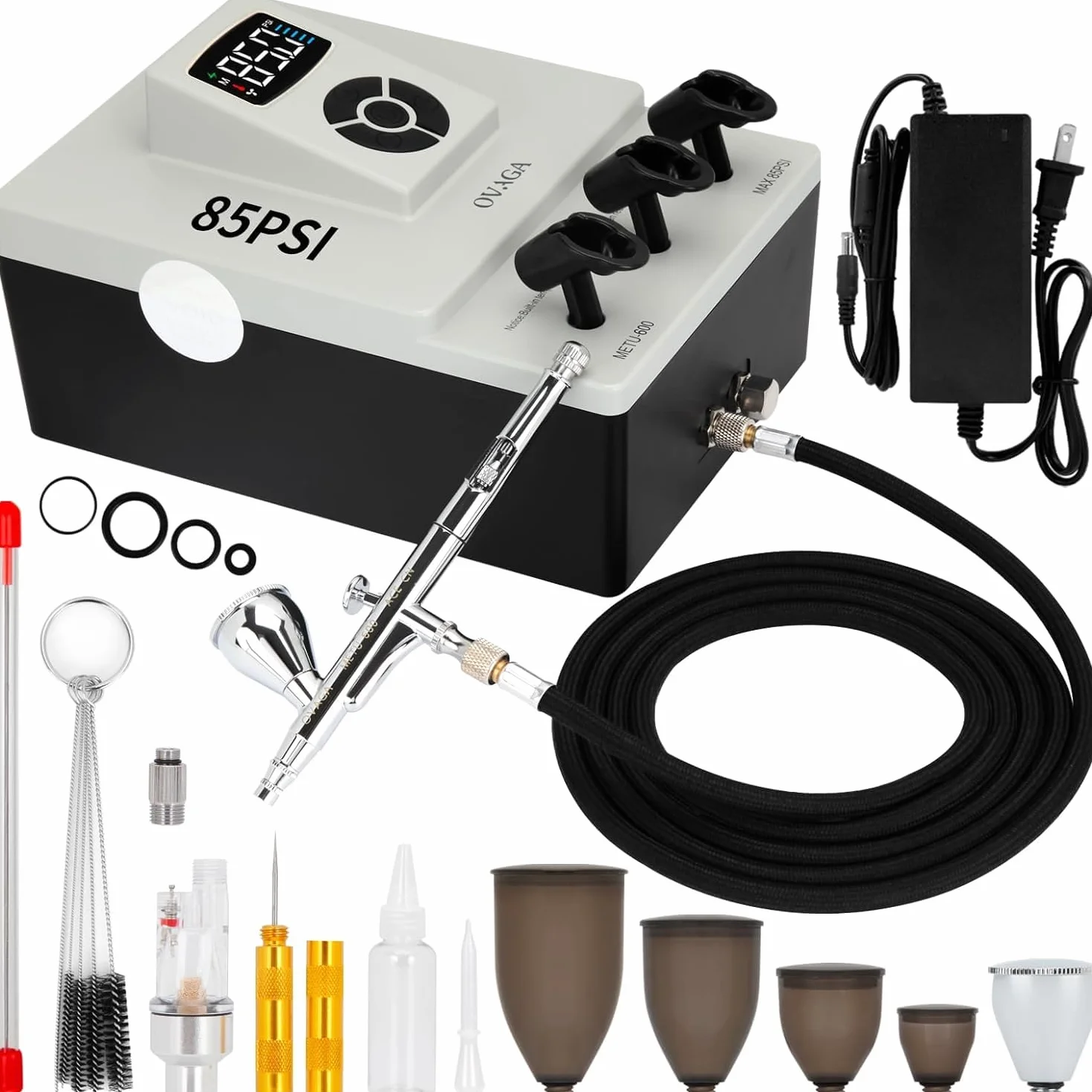 Kit de Sistema de Aerógrafo Profesional Ultra Silencioso de 85 PSI, Juego de Aerógrafo Multifunción de Doble Acción con Compresor para Pintura, Decoración de Pasteles, Maquillaje, Arte