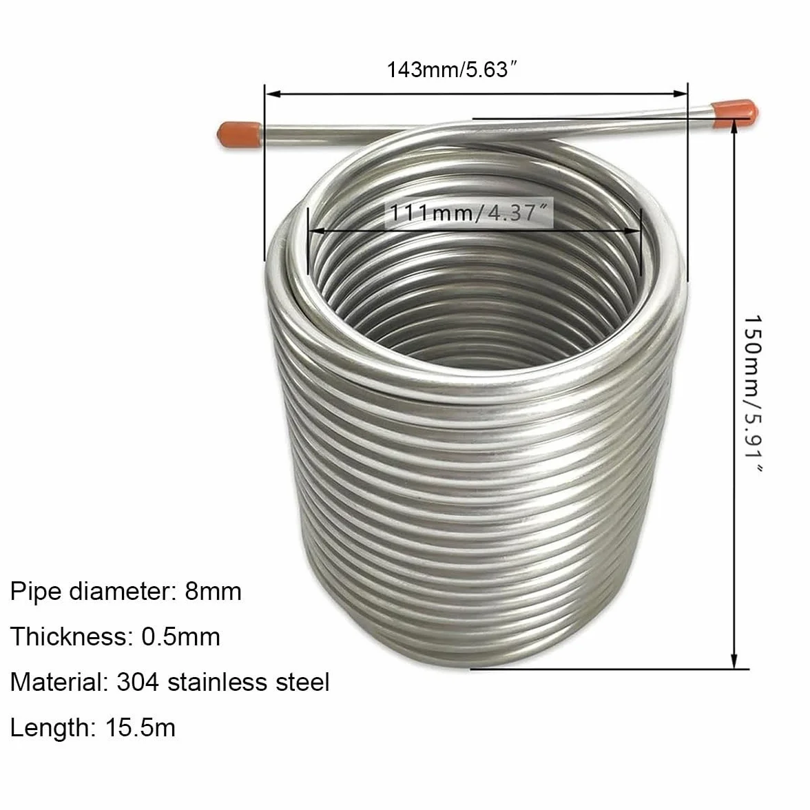 Enfriador Mosto, 20 L, 15,5M Longitud, Serpentín Enfriamiento Acero Inoxidable 304, Serpentín Enfriamiento Cerveza Incubadora Al Aire Libre