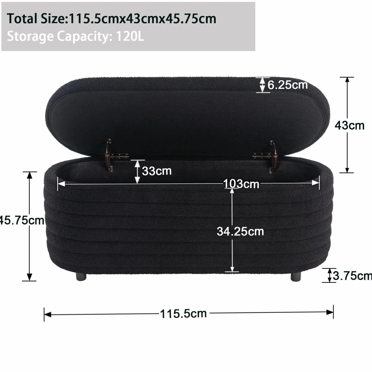 Ya-Home Banco con Almacenamiento de Piel Sintética Negro, Baúl Zapatero Multifuncional con Cojín Acolchado, Asiento para el Pie de la Cama, Recibidor, Salón – hasta 300 lbs de Carga, 115 cm