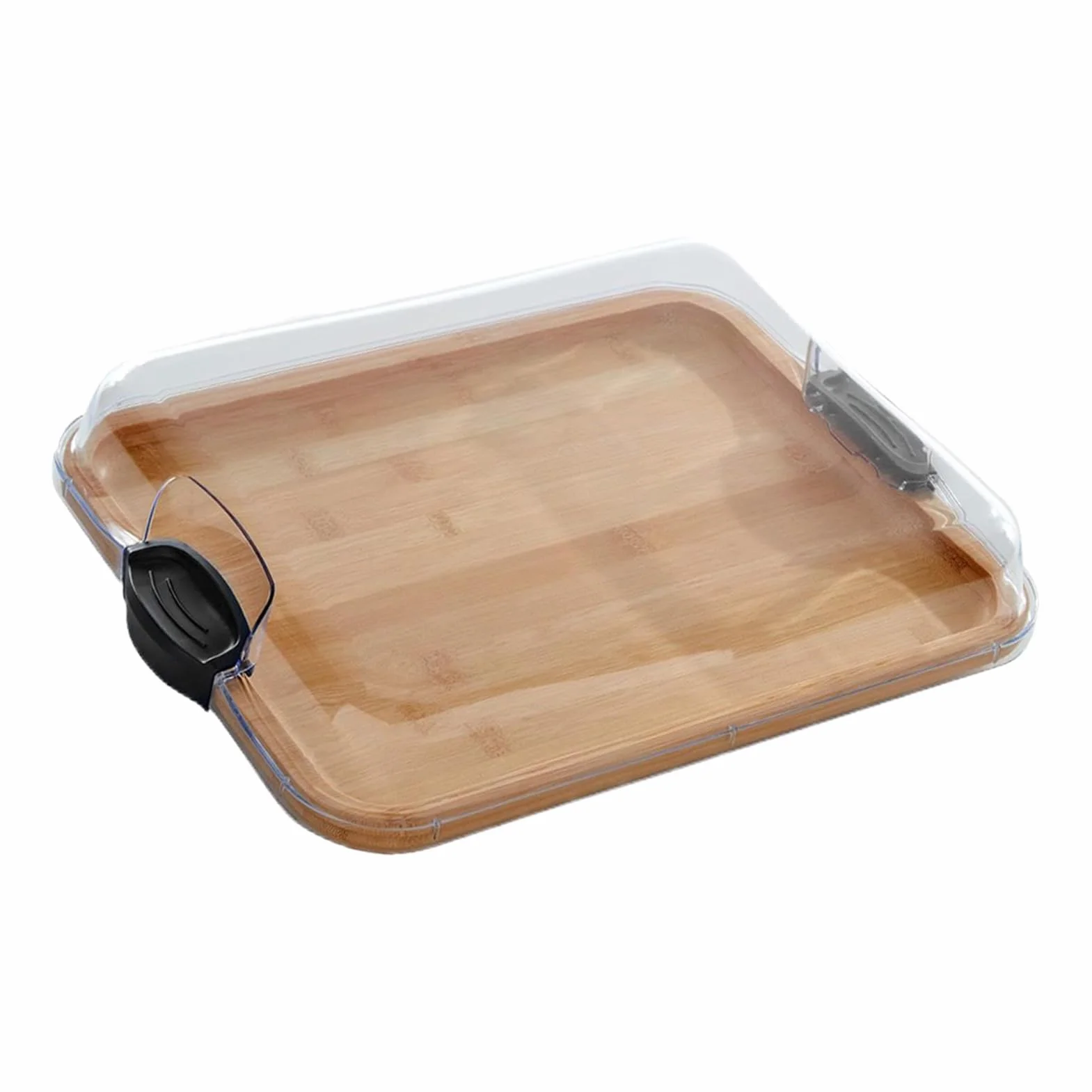 Tabla de queso con tapa transparente, bandeja de madera, para embutidos, con tapa con cierre, para preparar alimentos y servir ensalada de carne