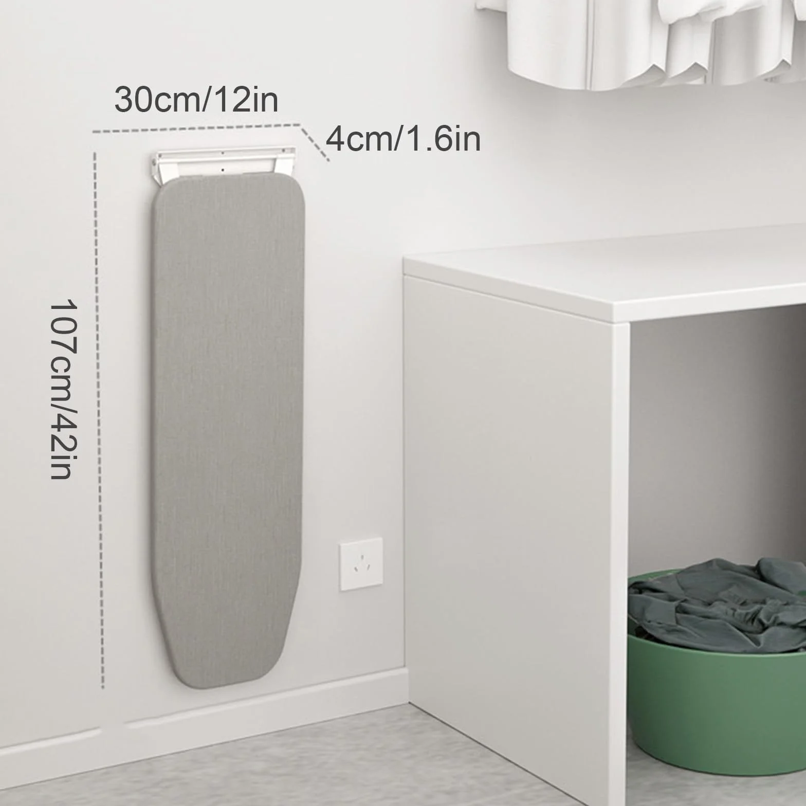 Mesa Planchar Plegable de Pared, Compacta y Compacta Tabla de Planchar para Lavandería, Ironing Board con Soporte Metálico