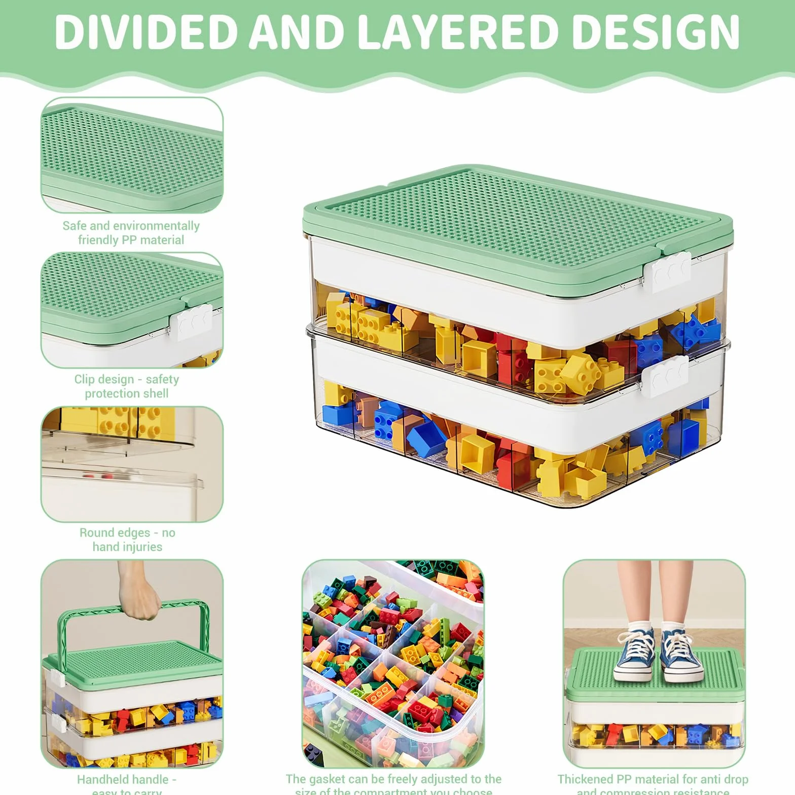 Cajas Almacenaje Lego Organizador Juguetes Transparentes 2 Niveles Bloques Construcción Rompecabezas