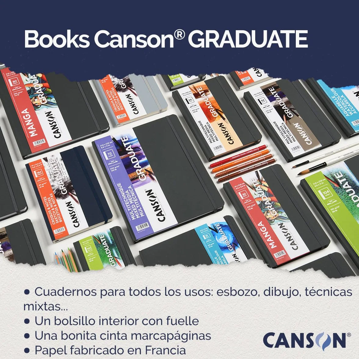 Canson Graduate Cuaderno de dibujo 250gsm 21,6x27,9cm Blanco 56 hojas tapa dura