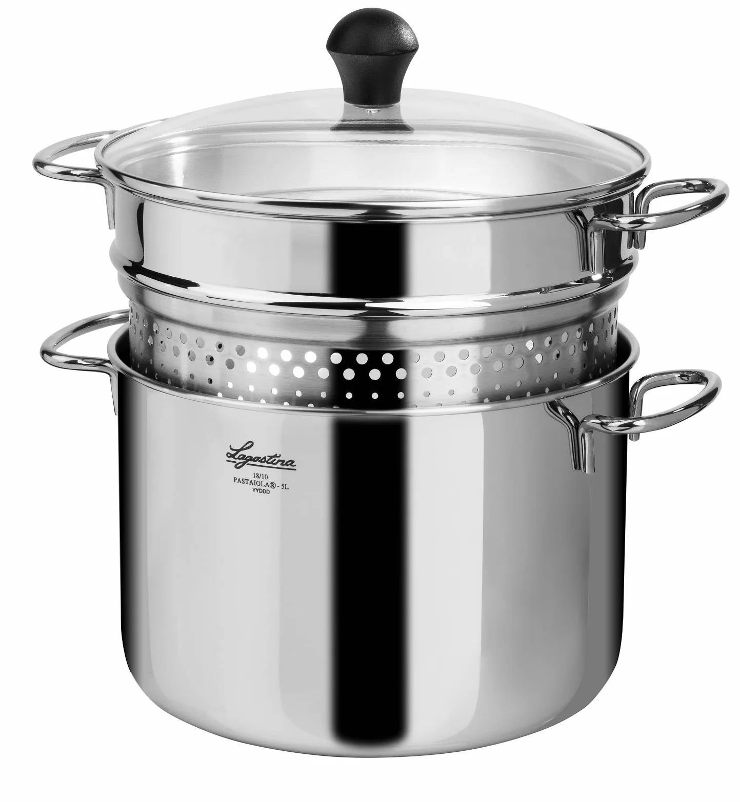 Pasta Maiola Lagostina - Acero inoxidable 18/10 - Para todas las fuentes de calor - Excluida la inducción, capacidad 5 litros - Diámetro 22 cm, Plata