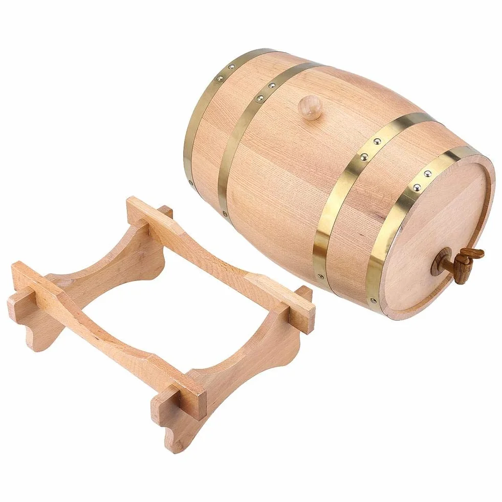 Barril Vino 10 Litros, Barril Vino Madera Roble Vintage con Soporte para Whisky Borbón Tequila