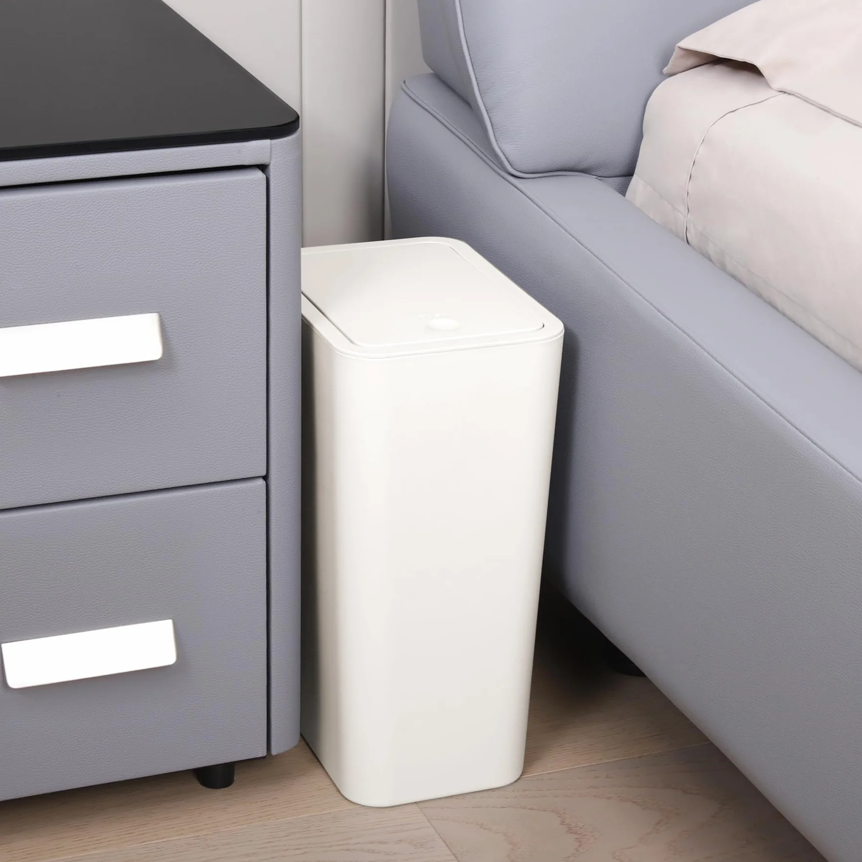 TIPGO Bote de Basura para Baño con Tapa, 10 Litros/2.6 Galones, Cubo de Basura Delgado con Tapa Desplegable Blanco