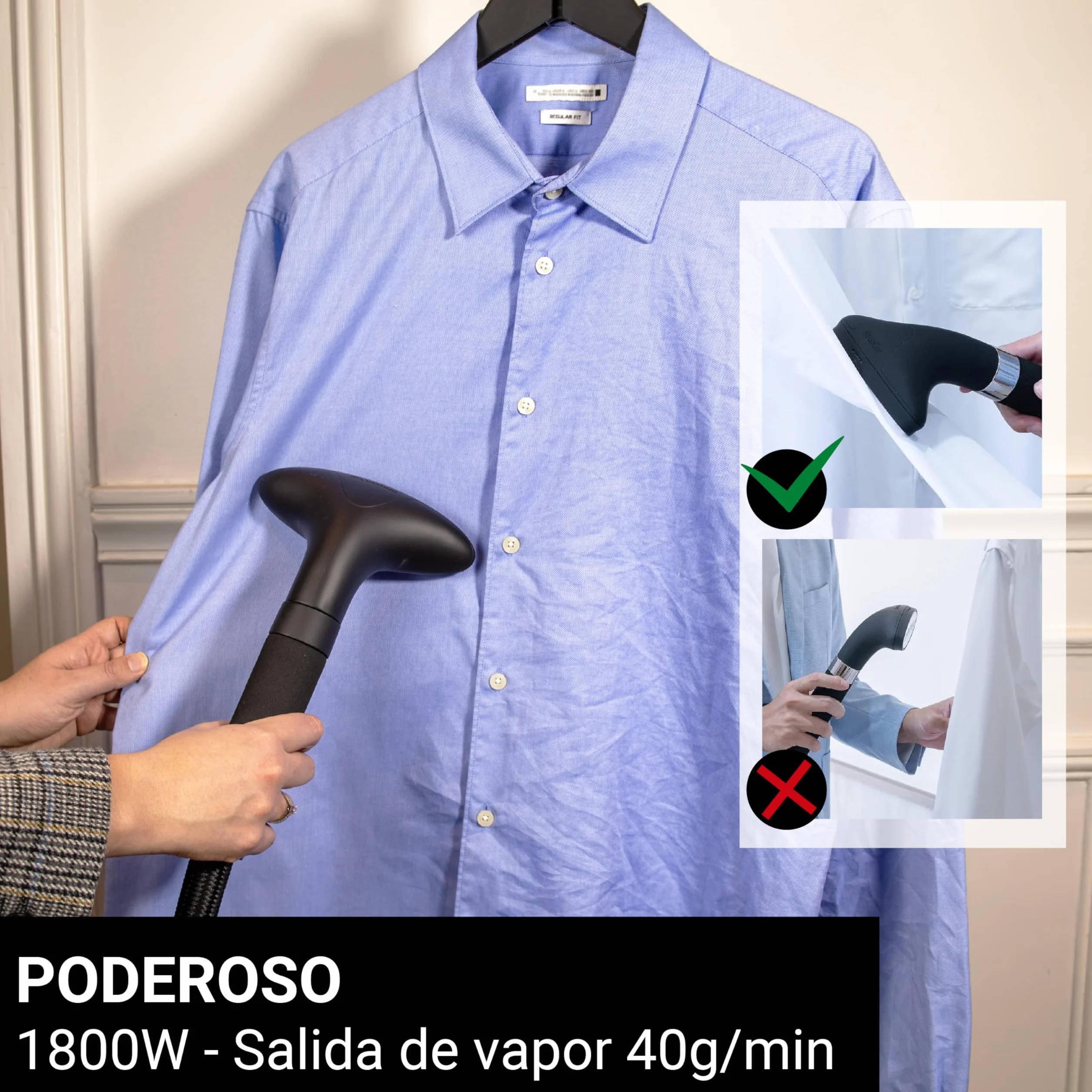 STEAMONE- Plancha de Vapor Vertical 1800W- Tanque de 1,8L- Fácil de Mover 4 Ruedas Motrices- Calentamiento 60s- Válvula Anti-Calcárea- Manguera Triple Protección Térmica- Cable 2m- Steamer H18B