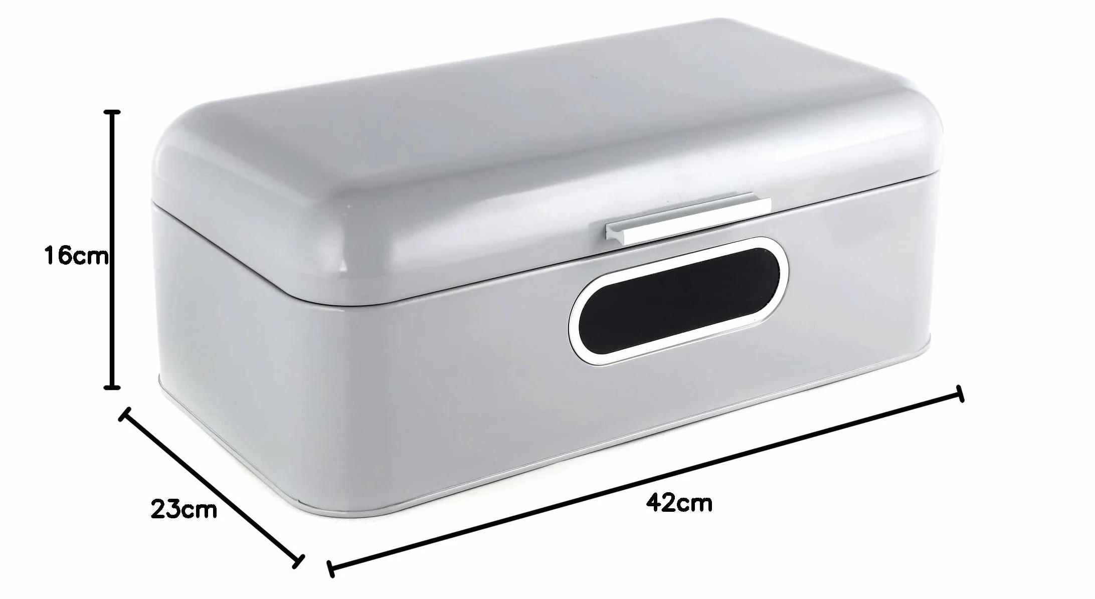 ECHTWERK Elegante panera de metal retro con ventana, caja de almacenamiento de ahorro de espacio, cesta de pan con tapa, almacenamiento para pan fresco aún más tiempo, gris, 42 x 23 x 16,5 cm