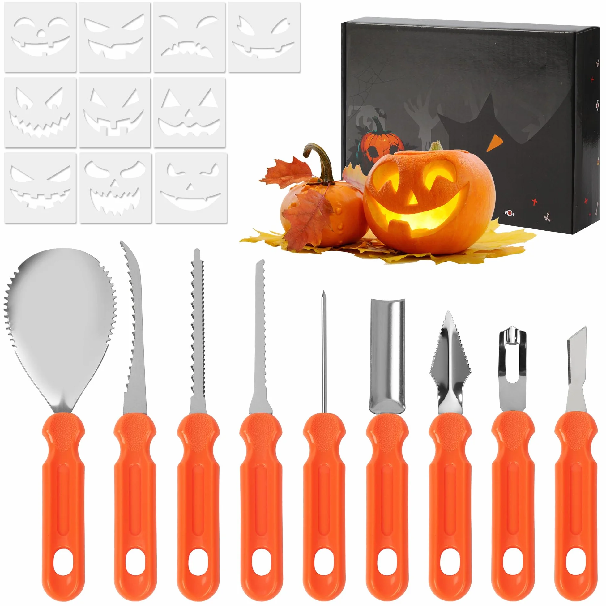 Halloween Pumpkin Carving Kit 20 Pieces con Plantillas para Tallar Calabazas