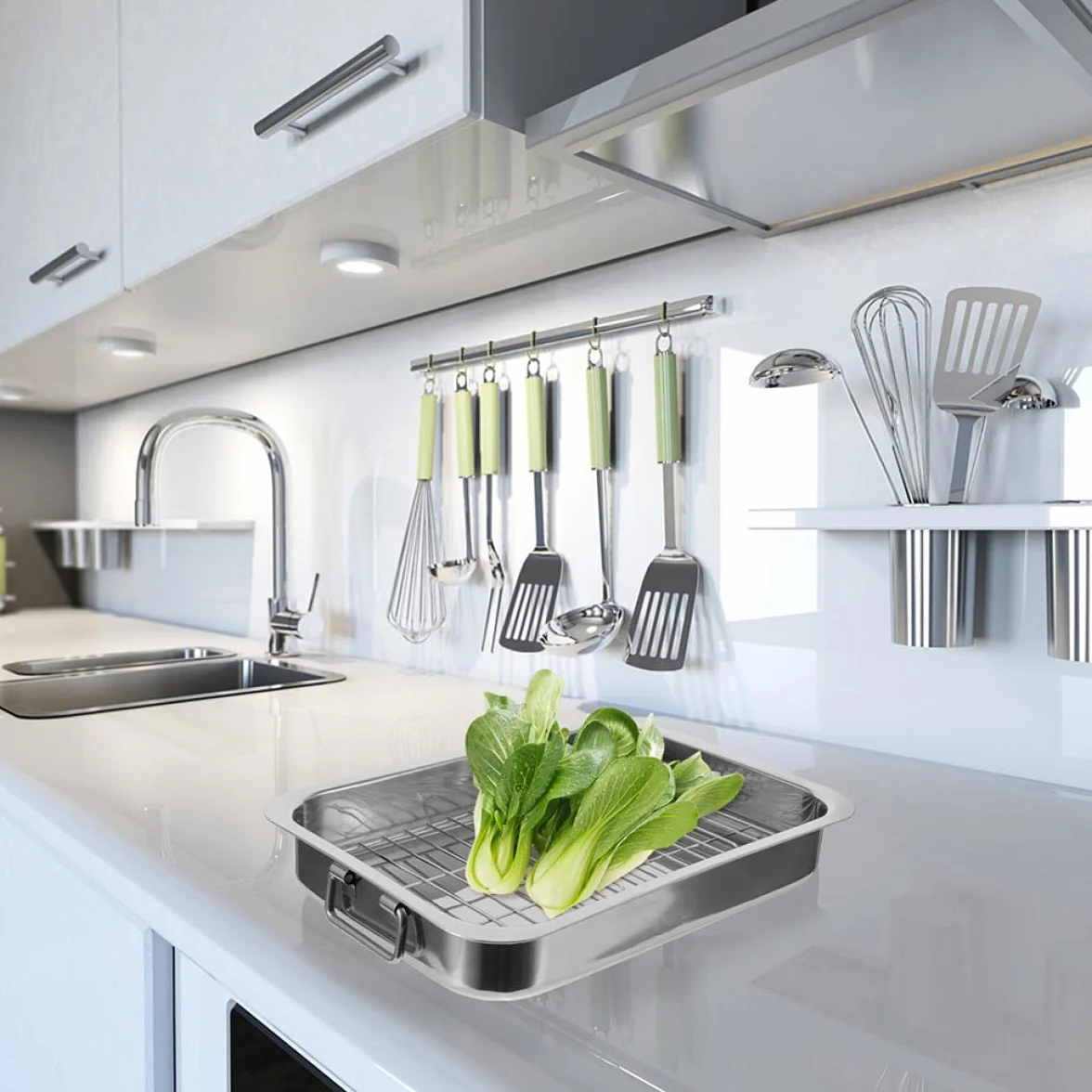 Artibetter Bandeja para Hornear Fácil de Limpiar y Mantener con Rejilla para Barbacoa de Acero Inoxidable Adecuado para y Snacks en Cocina