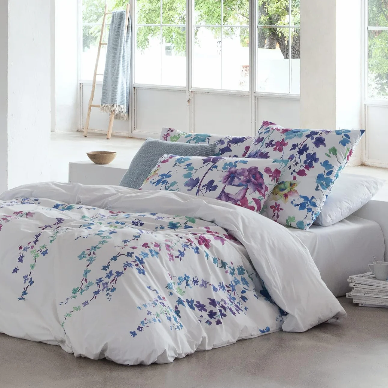 ETHERE MAISON Funda nórdica Haku Blue Cama 180 cm - 260x240 cm, algodón 200 Hilos. Cierre con Corchetes.