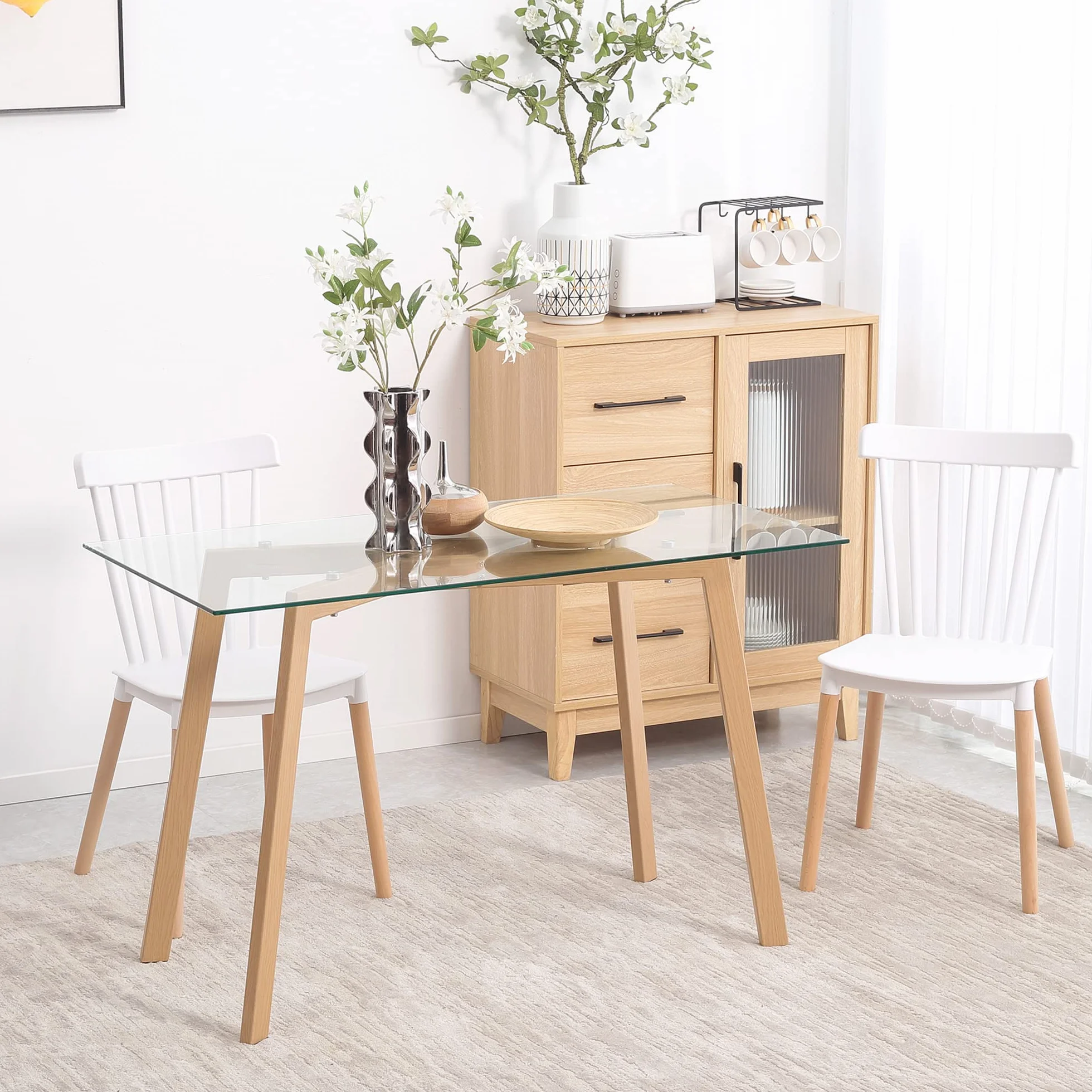 HOMCOM Tavolo da Pranzo Rettangolare per 4 Persone MAX Vetro 120x60x76 cm | Tavolo da Pranzo in Vetro Temperato e Acciaio, per Cucina, Soggiorno