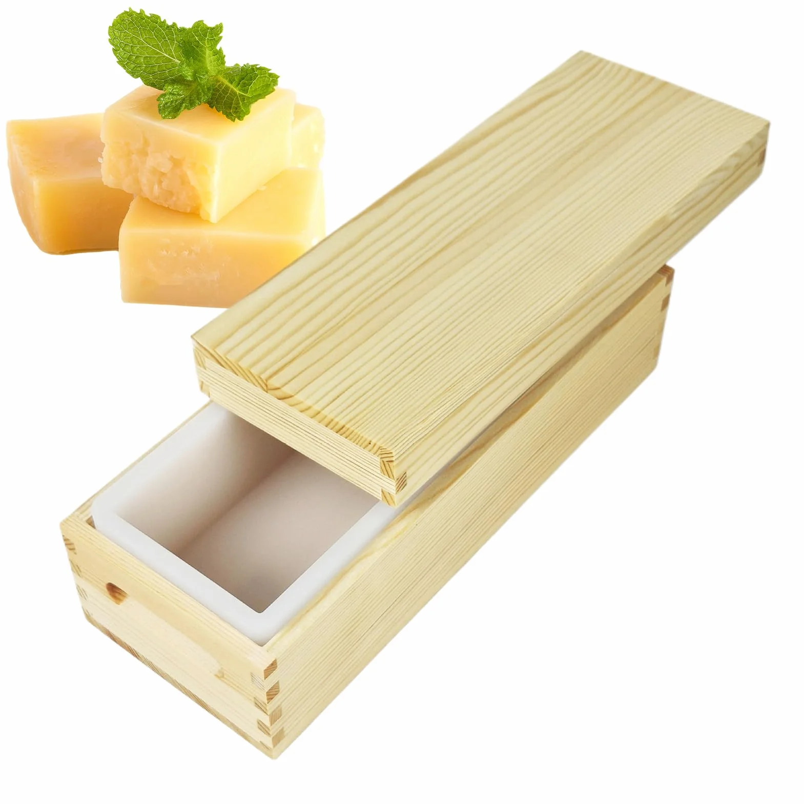 Moldes De Silicona Para Jabón 1300 ml Antiadherentes y Fáciles de Desmoldar | Molde Rectangular De Silicona Con Tapa De Madera San Valentín, Día Madre, Navidad, Acci