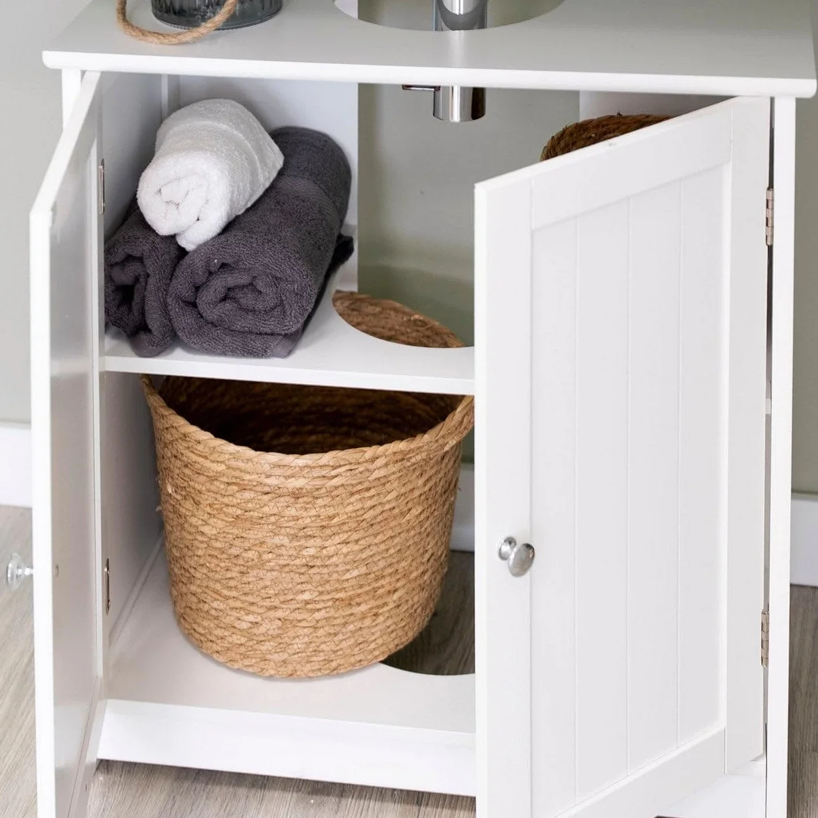 LOLAhome Mueble Bajo Lavabo pie de Madera Blanco, Mueble Baño de 60x30x60 cm