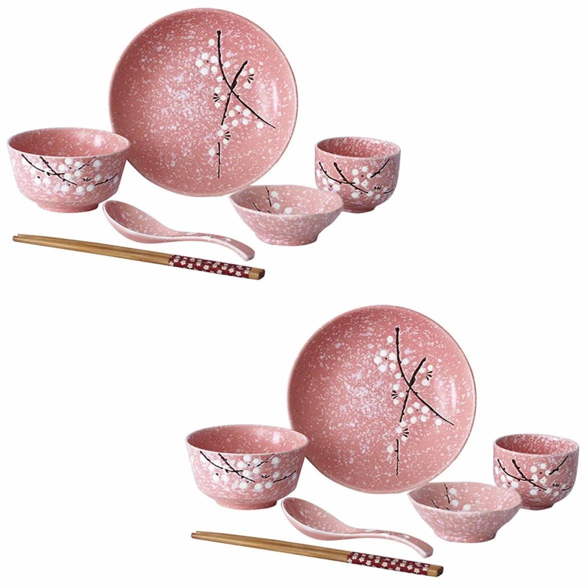 Juego de Vajilla Japonesa de Cerámica para 1 Persona, 12 Piezas | Color Rosa, Uso en Casa y Cena, Estilo Delicado Conjunto Completo para Mesa, Formato 1 Set