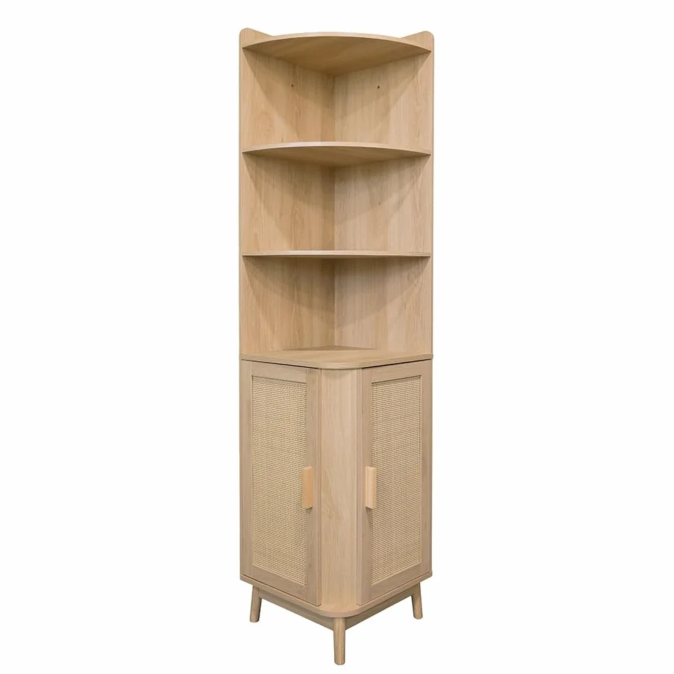 Box and beyond – Mueble esquinero – 40 x 40 x 172 cm – Madera, cannage – Almacenamiento – Salón, dormitorio, oficina, estilo bohemio y vintage