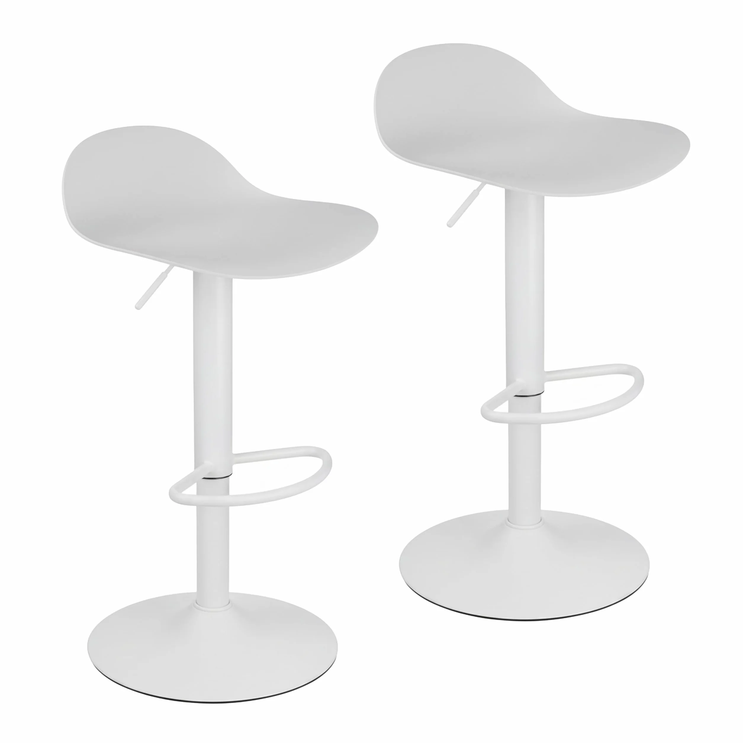 Baroni Home Juego de 2 Taburete de Bar Giratorio con Altura Ajustable, Fondo antiarañazos y reposapiés, para Cocina, Restaurante y Bar, Ligero y fácil Montaje, 41x40x64-86 cm, 2 Unidades, Blanco