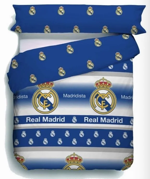 Juego de Cama del R. Madrid Equipo de Fútbol (1 Funda de Edredón + 1 Funda de Almohada), Oficial Fútbol Madrid, Regalo R. Madrid, 50% Algodón y 50% Poliester, (L,135CM)