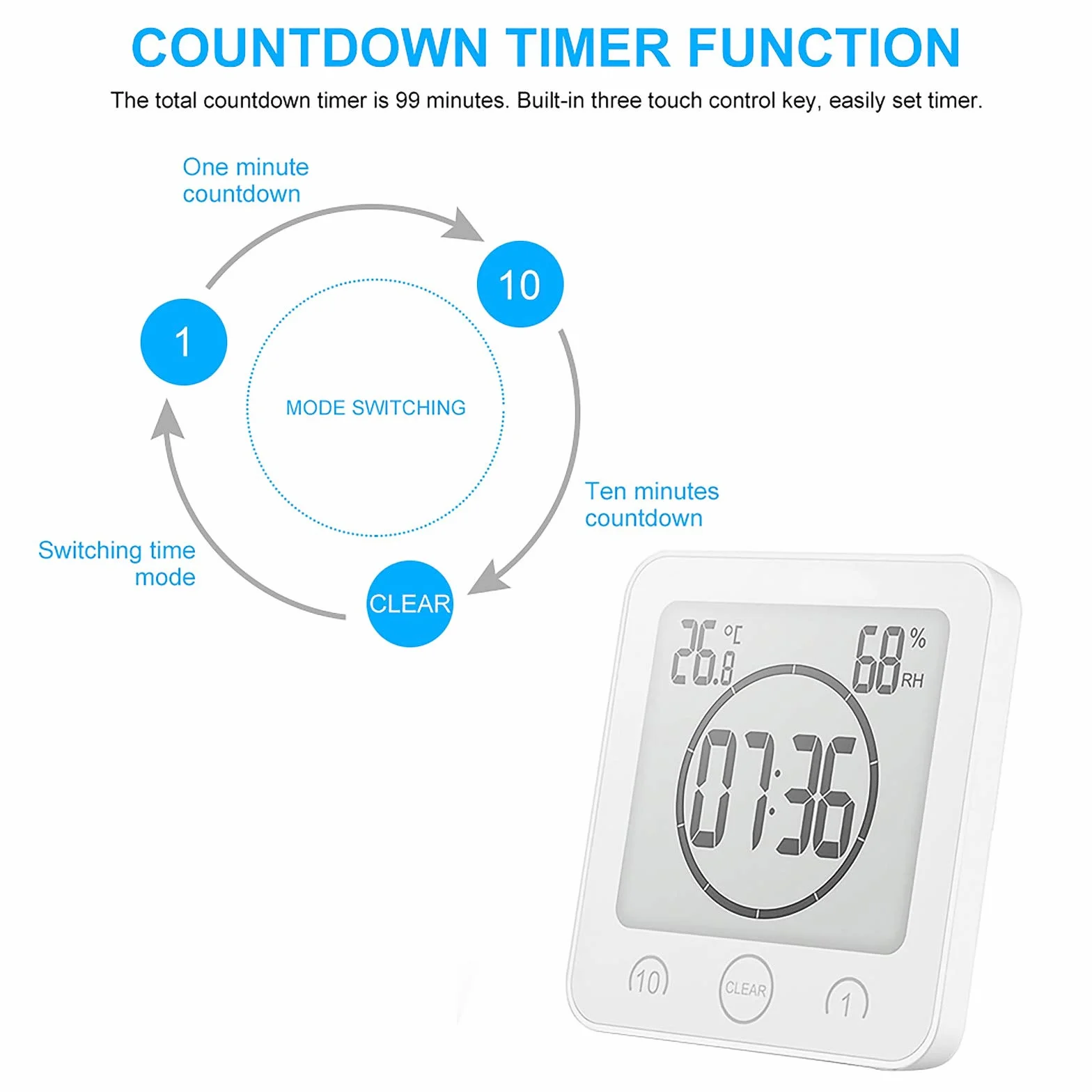 Reloj de Baño LCD Digital Impermeable con Alarma, Control de Temperatura y Humedad, Temporizador