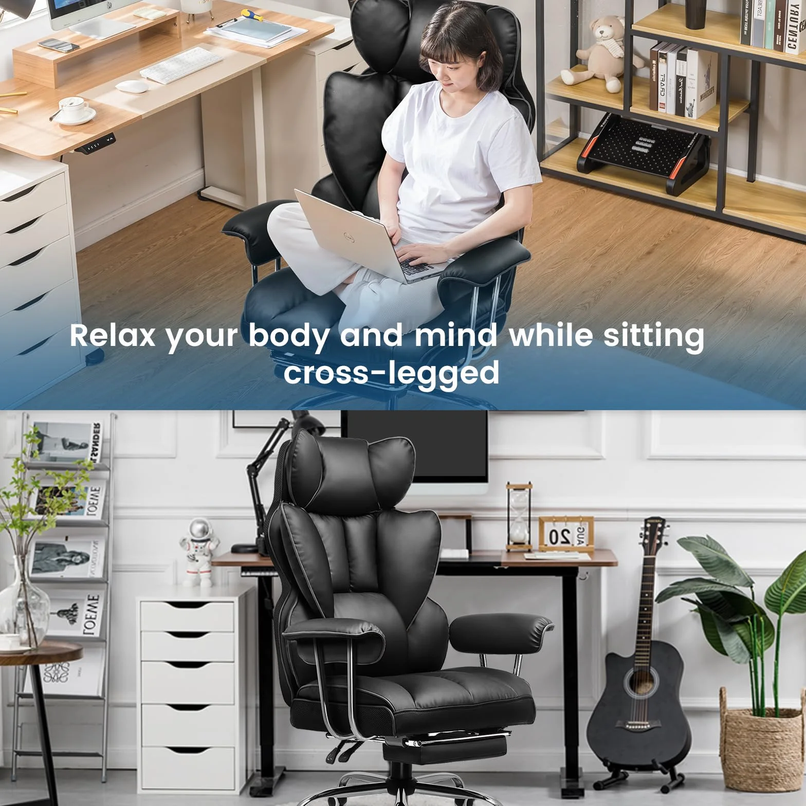 GTPLAYER Silla Gaming Silla Gamer Ergonómicas Reclinables con Reposapiés Silla Ordenador Altura Regulable Rotación de 360 Silla Oficina para Trabajar Negro