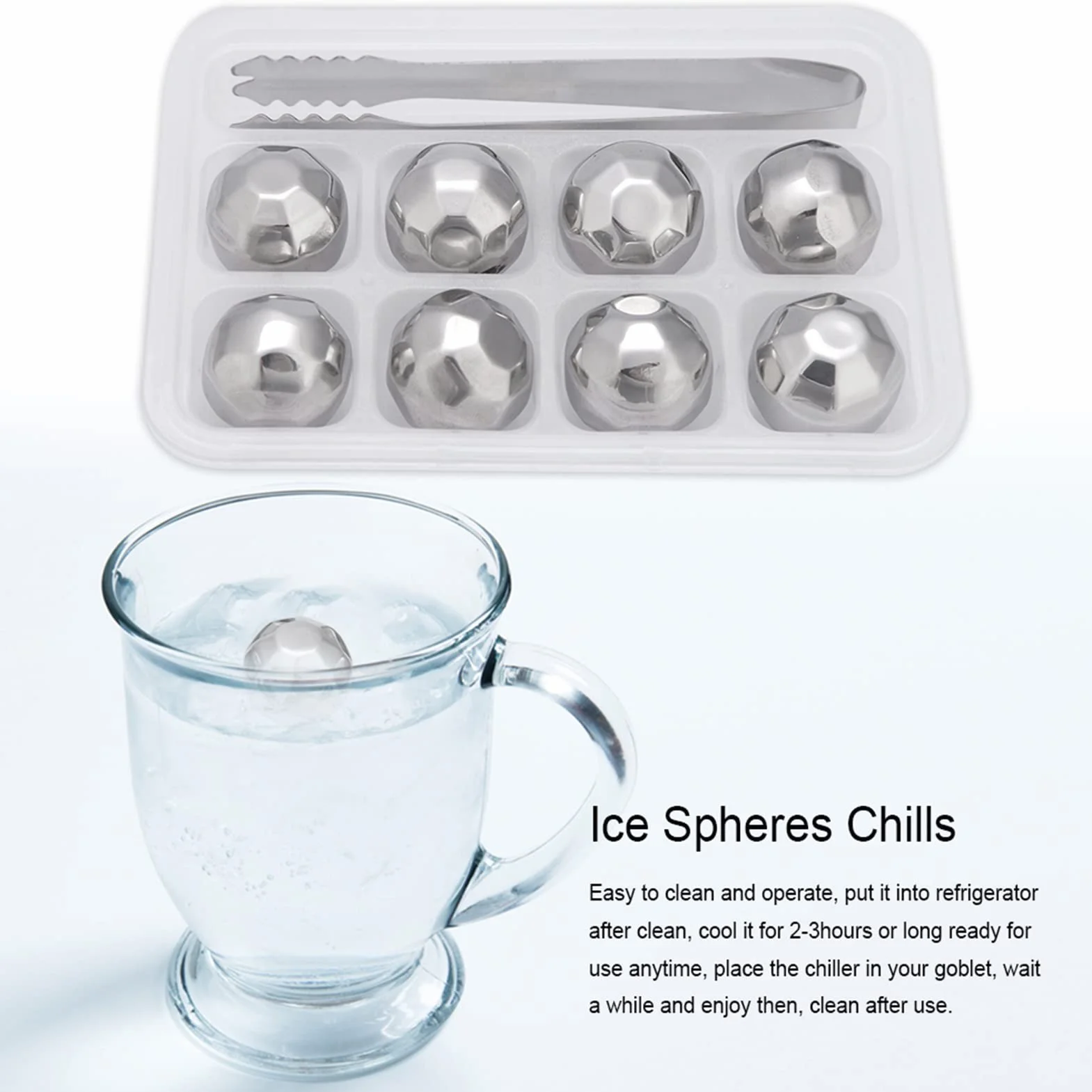 Rocas para Whisky de Acero Inoxidable, Esferas de Hielo Enfriadoras con Pinza