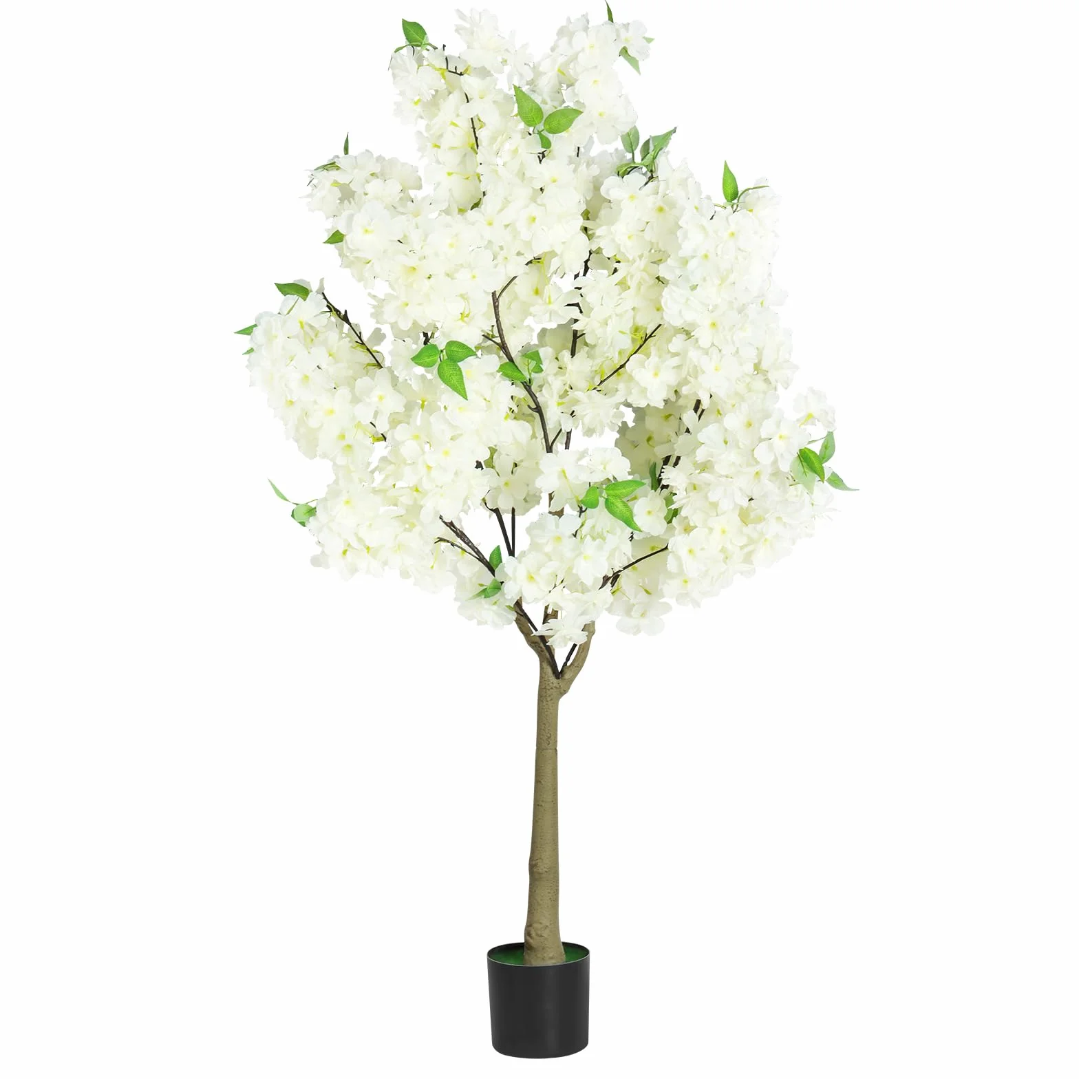 Árbol de Cerezo Artificial Grande 120 cm, Blanco Planta Imitación Floral con Maceta Incluida, Decoración Interior y Exterior para Casa, Eventos y Hoteles