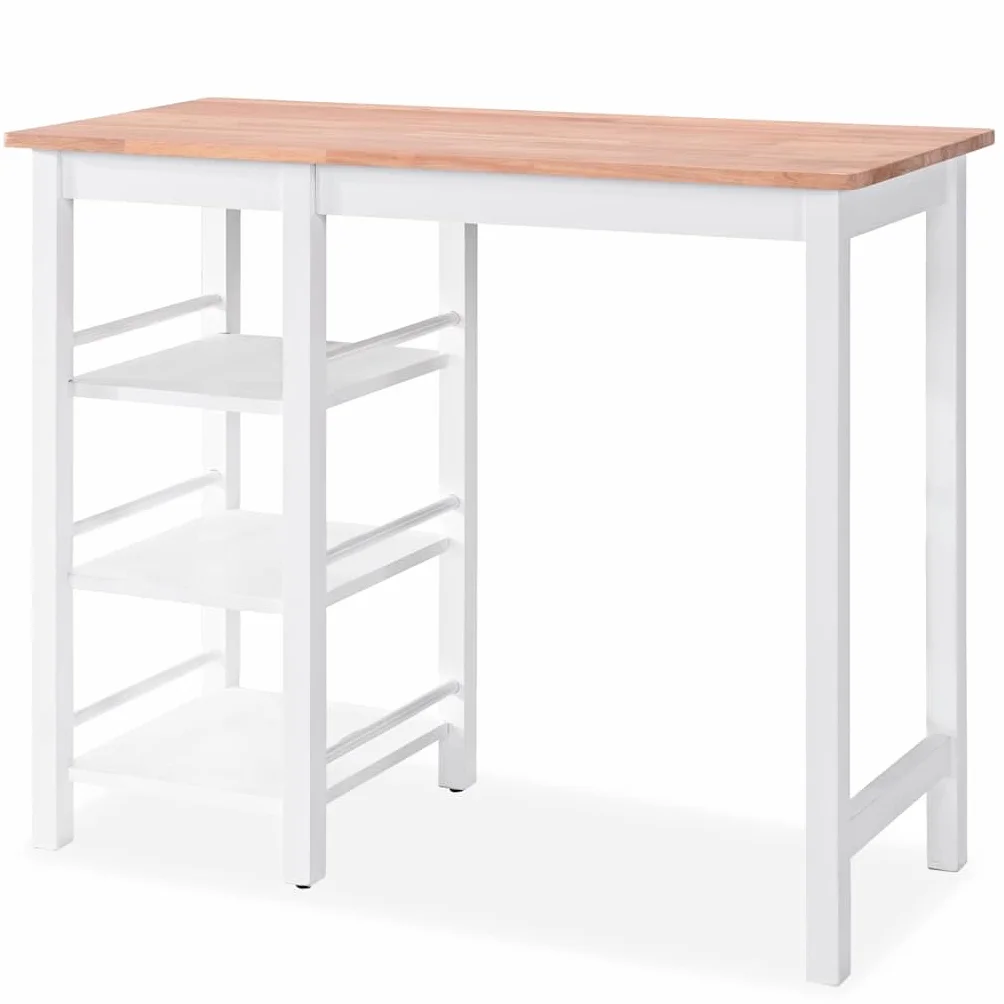 Juego de comedor de 3 piezas de MDF y madera de caucho blanco, incluye mesa con estantes y taburetes ergonómicos, ideal para comedor, cocina y salón, fácil de montar