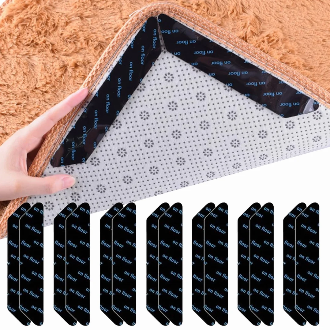 WeddHuis 14 Piezas Reutilizable Lavable Adhesivo para Alfombra Pinzas para Alfombras Sujeta Alfombras para Casa