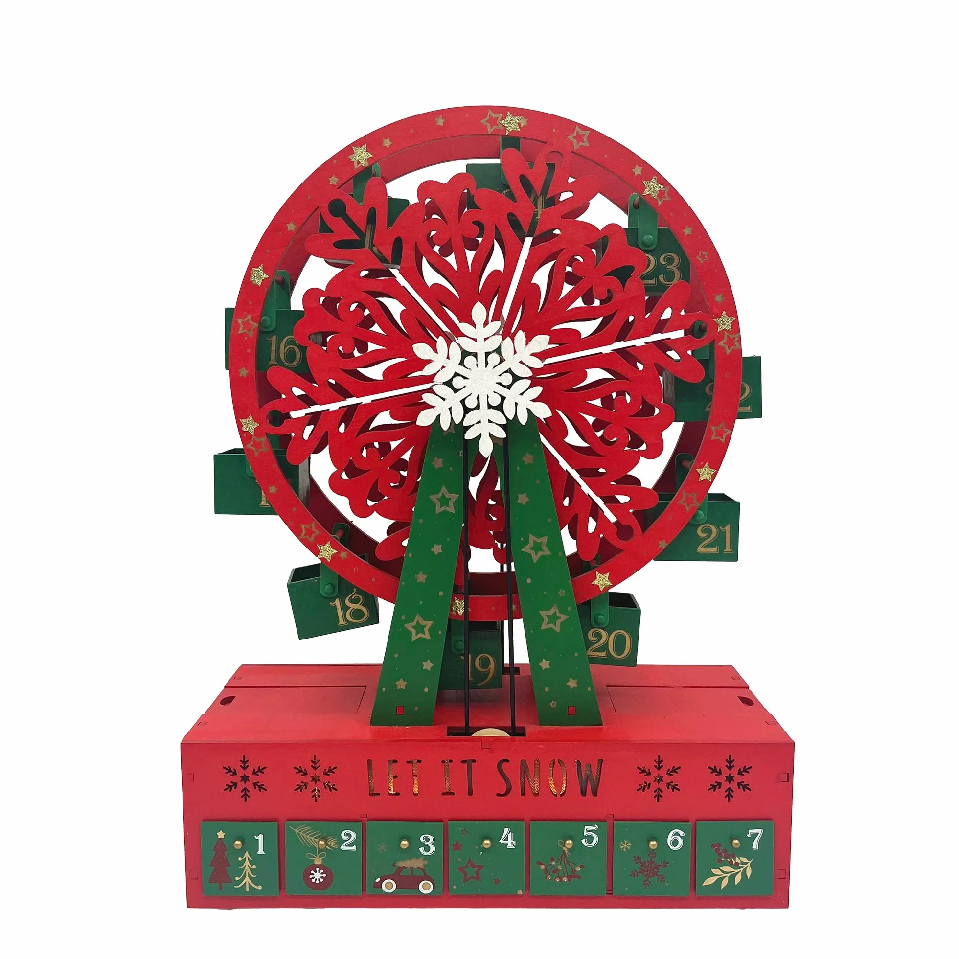 PE Calendario de Adviento de madera con noria de Navidad con cajones y luces LED