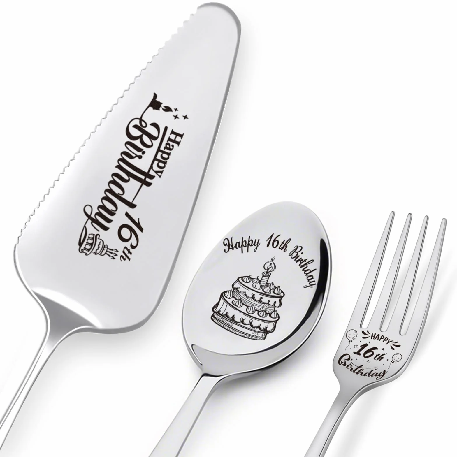 Juego de utensilios personalizados de acero inoxidable grabado con láser para fiesta de cumpleaños, servidor de pasteles, cuchara y tenedor para hijo, hija, sobrino, sobrina
