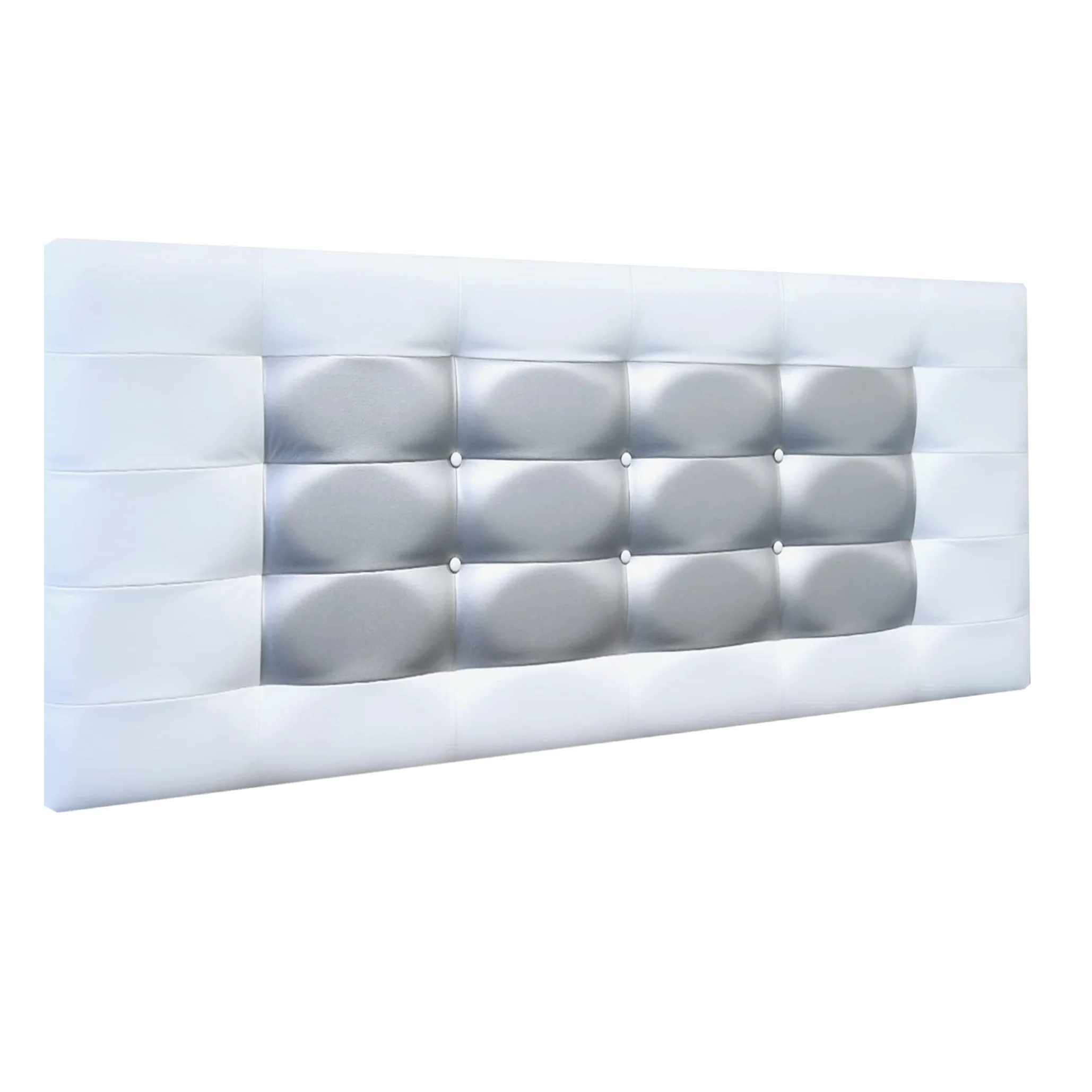 Cabecero de Cama Blanco Plata 70 cm.de Alto-Mod. FLORIDA con Forma de Marco y Botones-Cabecero Tapizado en Polipiel para Niños, Juvenil, Matrimonio-Cabezal de Colgar. (150x70, Blanco-Plata)