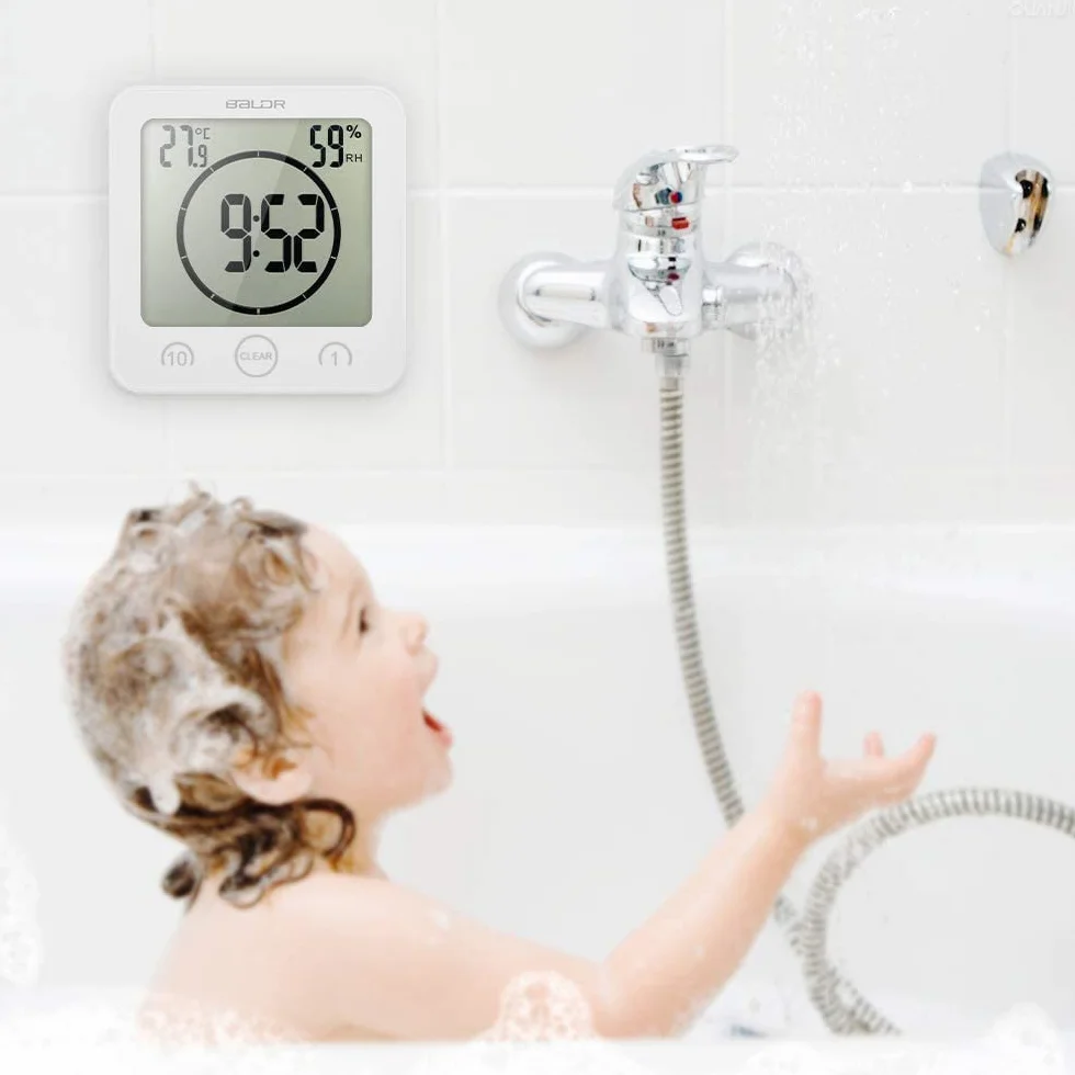 Reloj de ducha digital con temporizador, pantalla LCD grande táctil y temperatura para baño