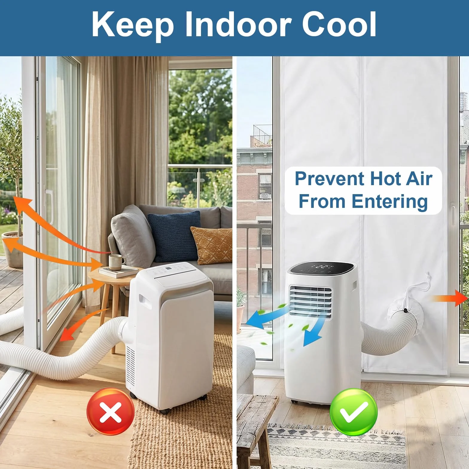 Ninonly Kit Puerta Corredera Aire Acondicionado Portatil con Cremallera 7m Velcro Fácil Instalación,Bloquea el Aire Caliente para Aires Acondicionados Portatil para Puertas (100x210cm)